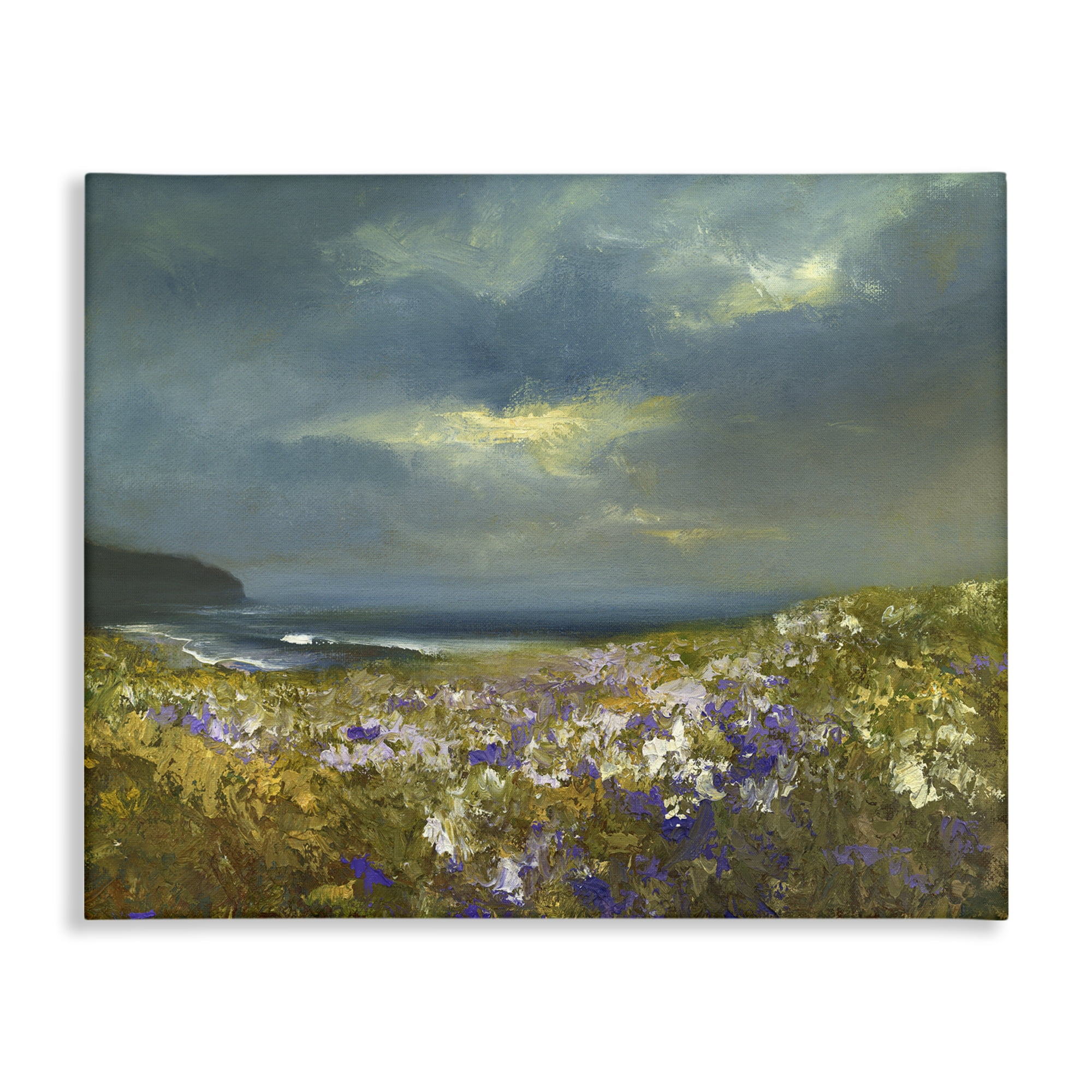 Stupell Industries Flowers by Stormy Beach Landscape & Nature Painting Wrapped Canvas Art Print Wall Art, 30 x 24
