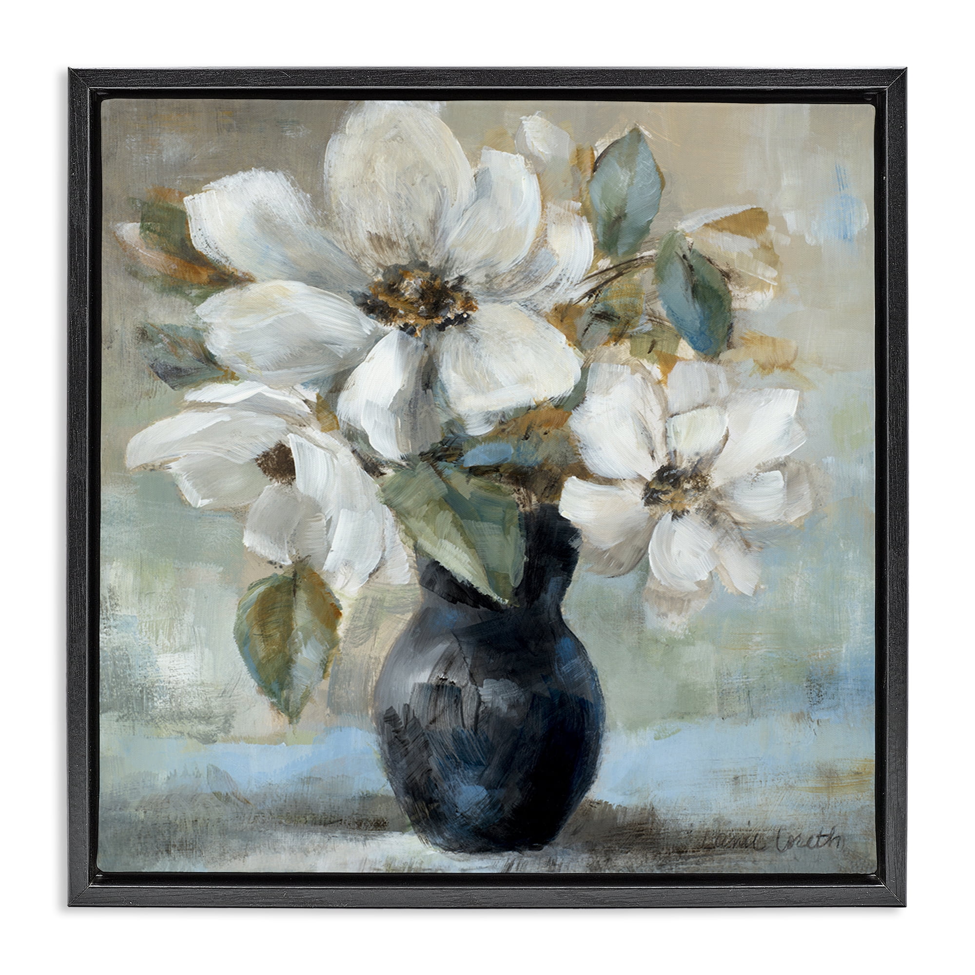 Stupell Industries Flowers in Black Vase Plants & Flowers Painting Black Floater Framed Canvas Art Print Wall Art, 18 x 18