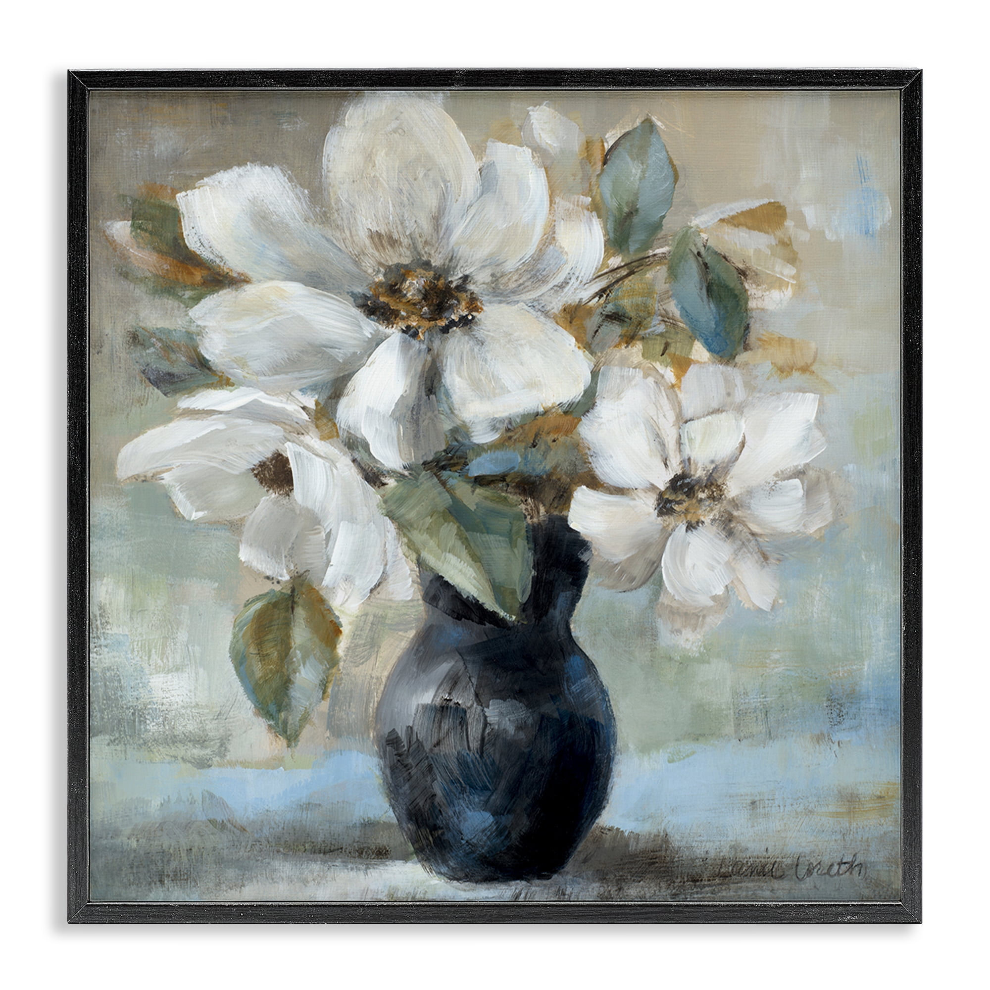 Stupell Industries Flowers in Black Vase Plants & Flowers Painting Black Framed Art Print Wall Art, 24 x 24