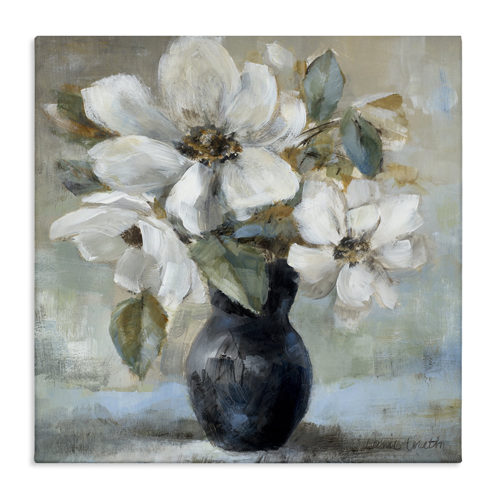 Stupell Industries Flowers in Black Vase Plants & Flowers Painting Wrapped Canvas Art Print Wall Art, 24 x 24