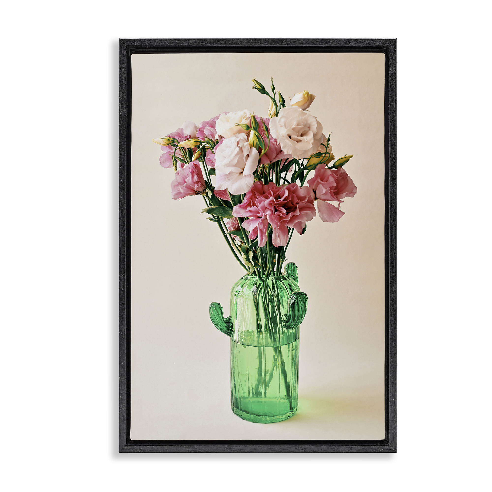 Stupell Industries Flowers in Cactus Vase Plants & Flowers Photography Black Floater Framed Canvas Art Print Wall Art, 21 x 31