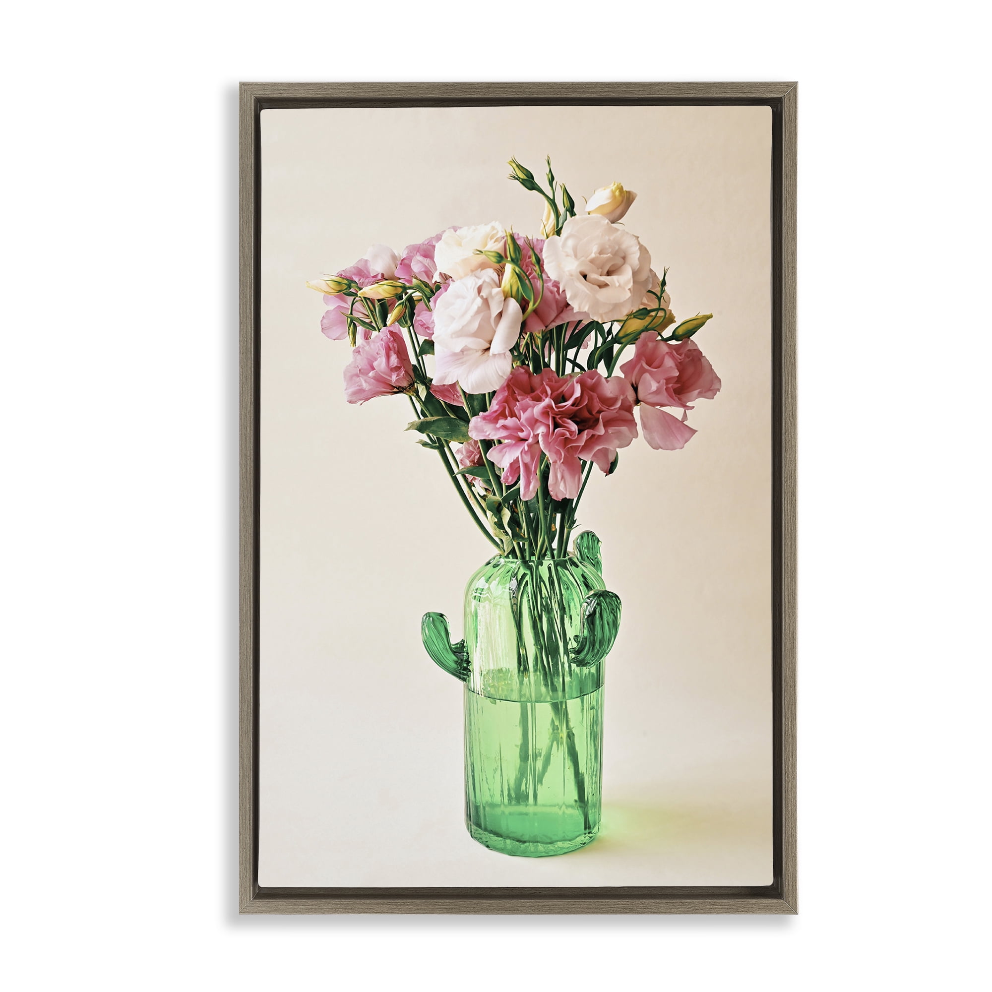 Stupell Industries Flowers in Cactus Vase Plants & Flowers Photography Brown Floater Framed Canvas Art Print Wall Art, 21 x 31