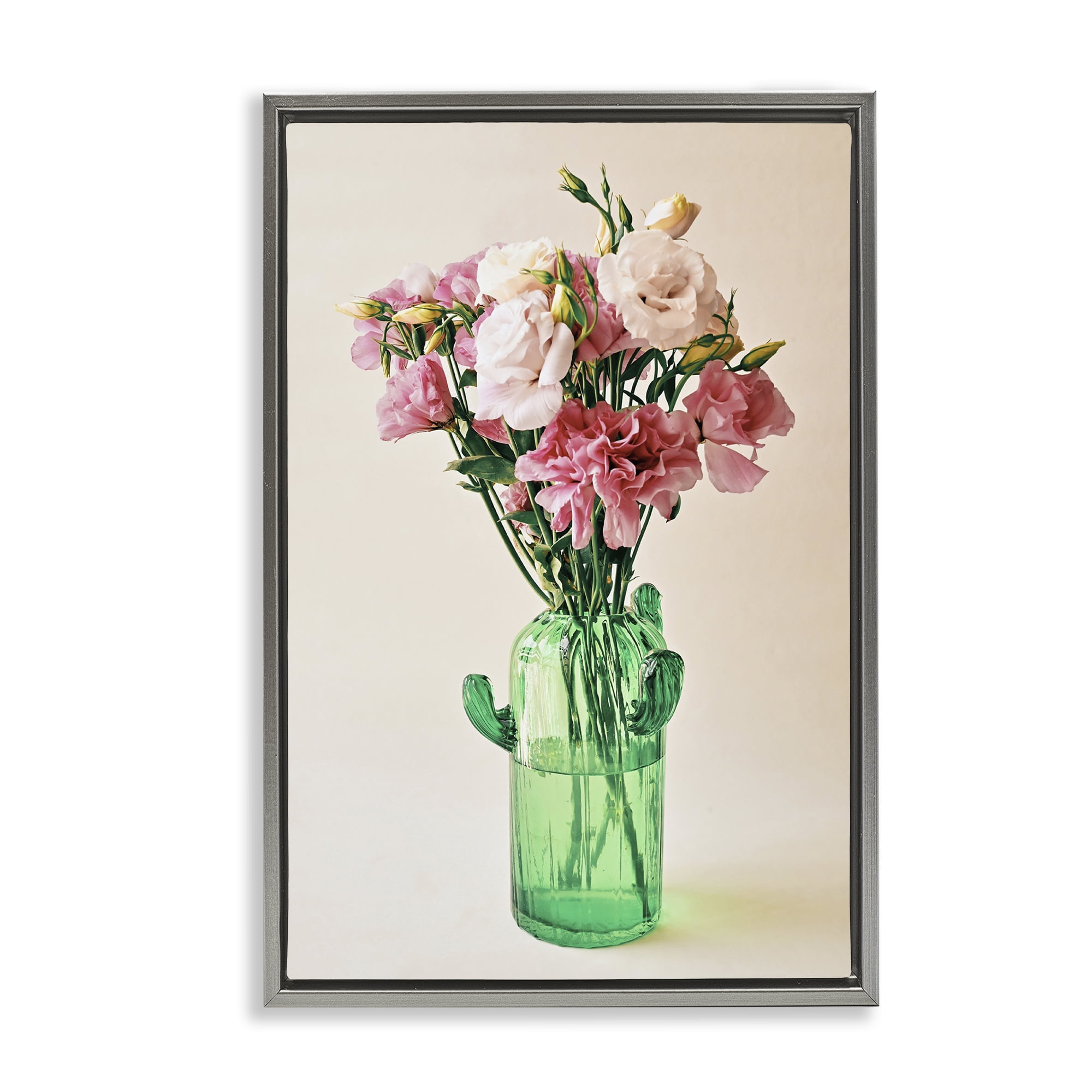 Stupell Industries Flowers in Cactus Vase Plants & Flowers Photography Gray Floater Framed Canvas Art Print Wall Art, 17 x 25