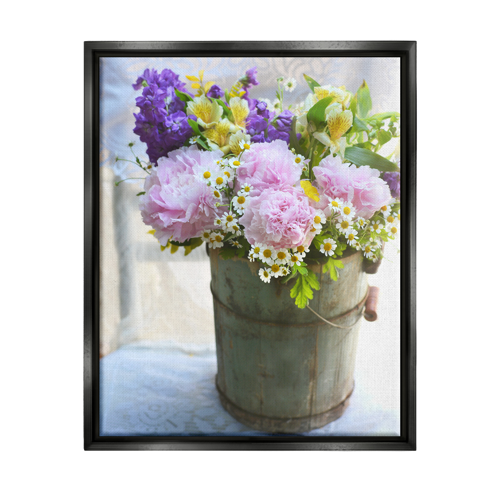 Stupell Industries Flowers in Country Tin Botanical & Floral Photography Black Floater Framed Canvas Art Print Wall Art, 25 x 31