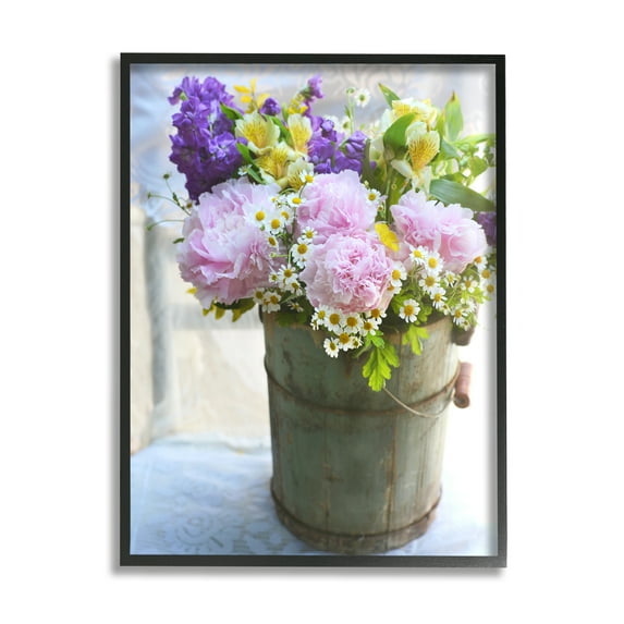 Stupell Industries Flowers in Country Tin Botanical & Floral Photography Black Framed Art Print Wall Art, 16 x 20