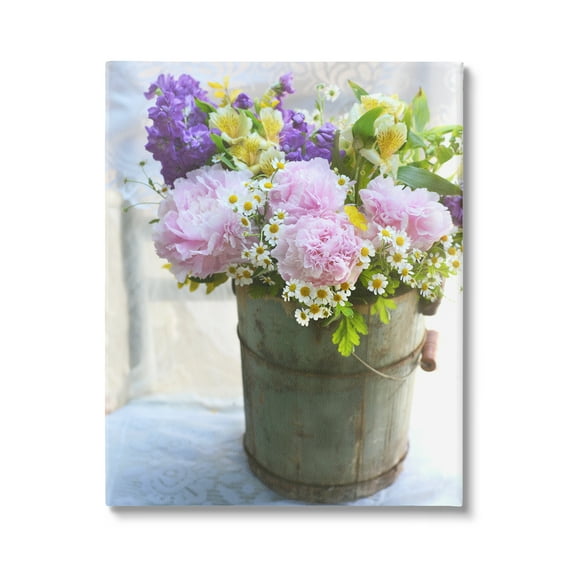 Stupell Industries Flowers in Country Tin Botanical & Floral Photography Gallery Wrapped Canvas Art Print Wall Art, 16 x 20