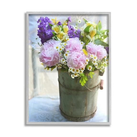 Stupell Industries Flowers in Country Tin Botanical & Floral Photography Gray Framed Art Print Wall Art, 11 x 14