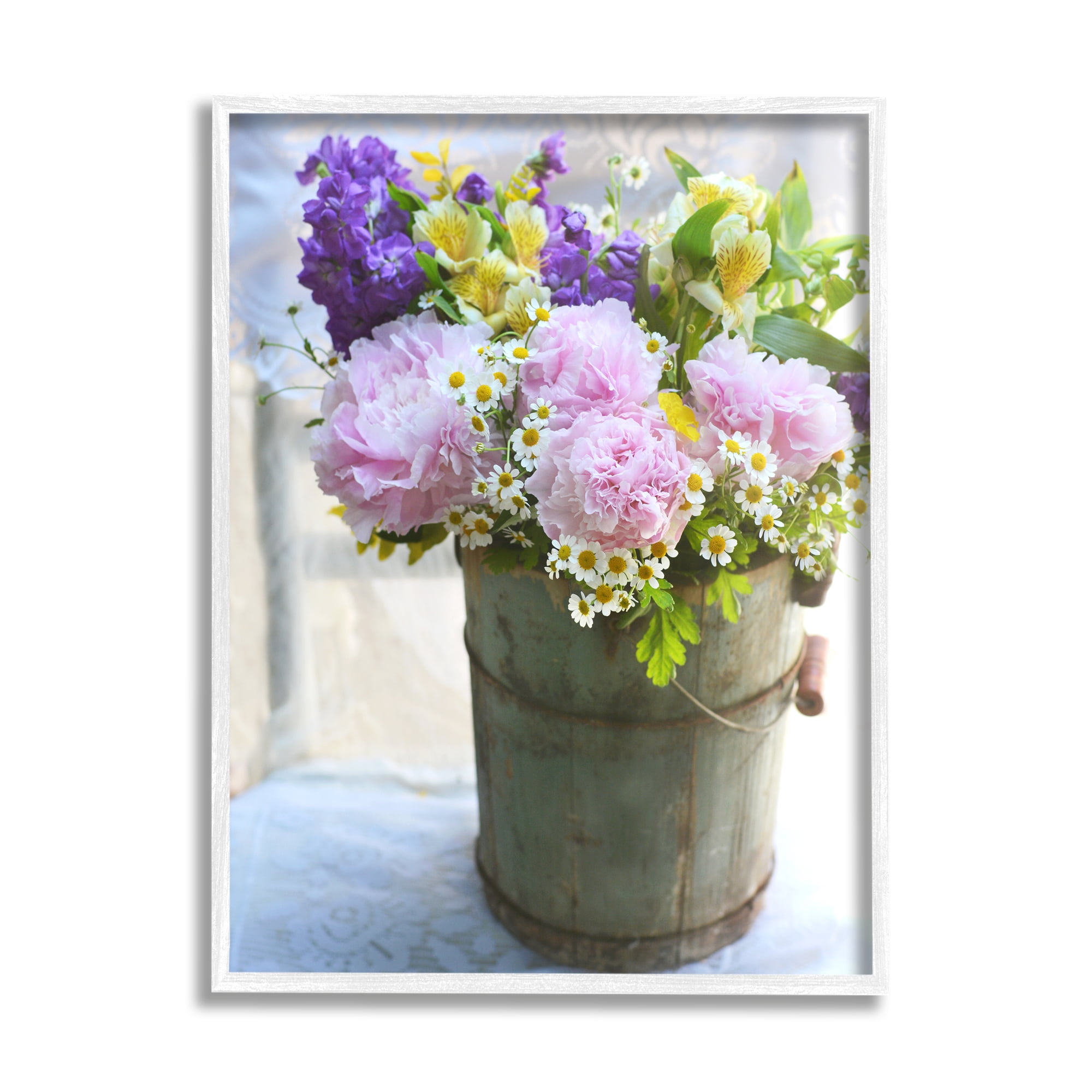 Stupell Industries Flowers in Country Tin Botanical & Floral Photography White Framed Art Print Wall Art, 24 x 30