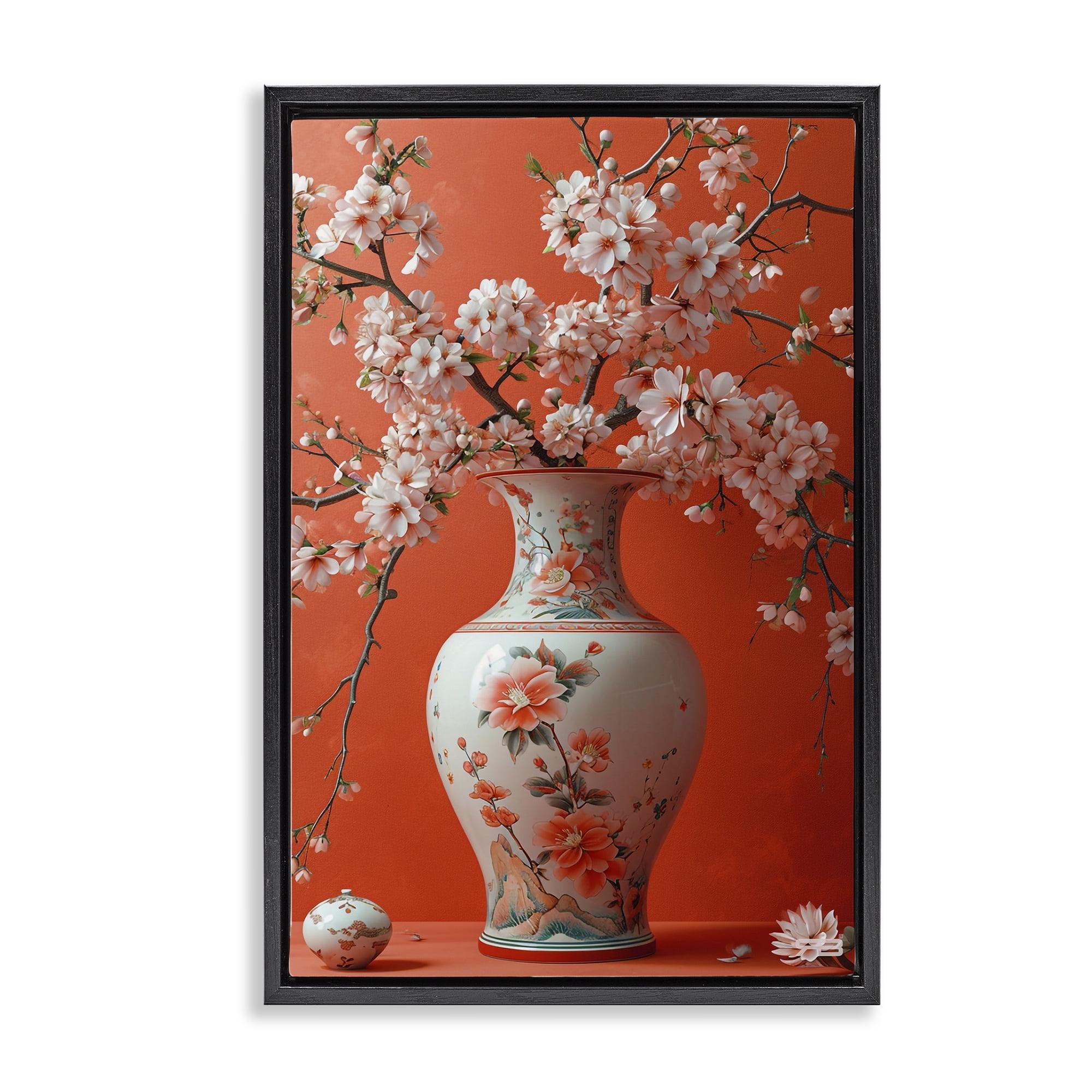 Stupell Industries Flowers in Eastern Vase Botanical & Floral Painting Black Floater Framed Art Print Wall Art, 21 x 31