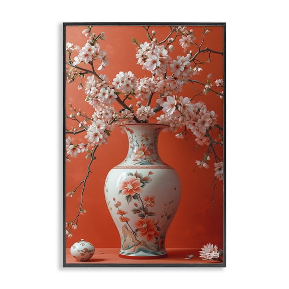 Stupell Industries Flowers in Eastern Vase Botanical & Floral Painting Black Framed Art Print Wall Art, 16 x 24