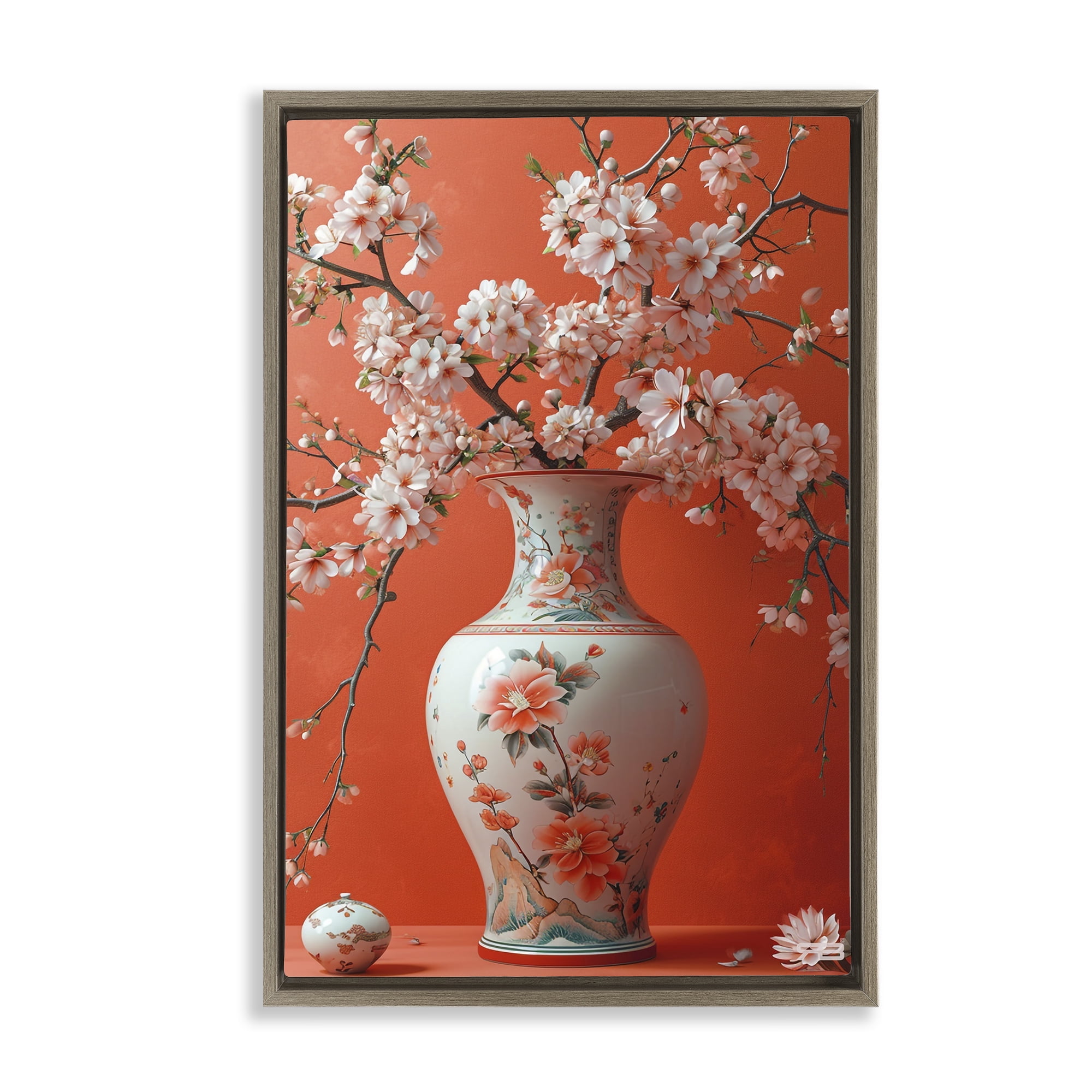 Stupell Industries Flowers in Eastern Vase Botanical & Floral Painting Brown Floater Framed Art Print Wall Art, 17 x 25