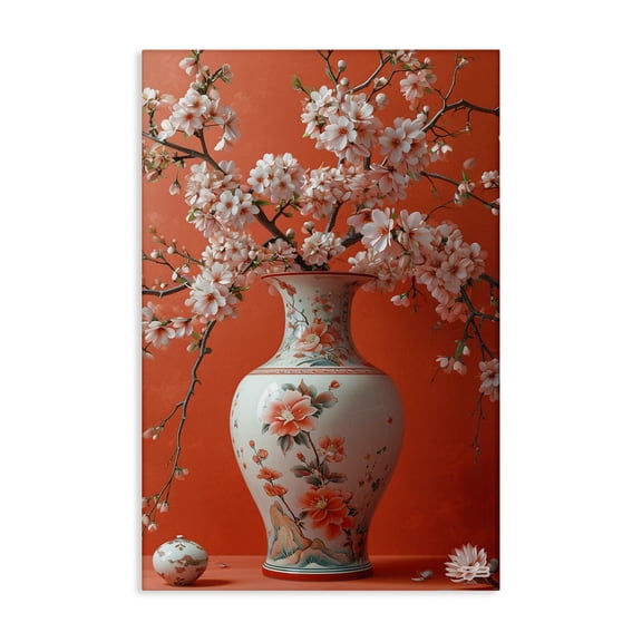 Stupell Industries Flowers in Eastern Vase Botanical & Floral Painting Gallery Wrapped Canvas Art Print Wall Art, 20 x 30