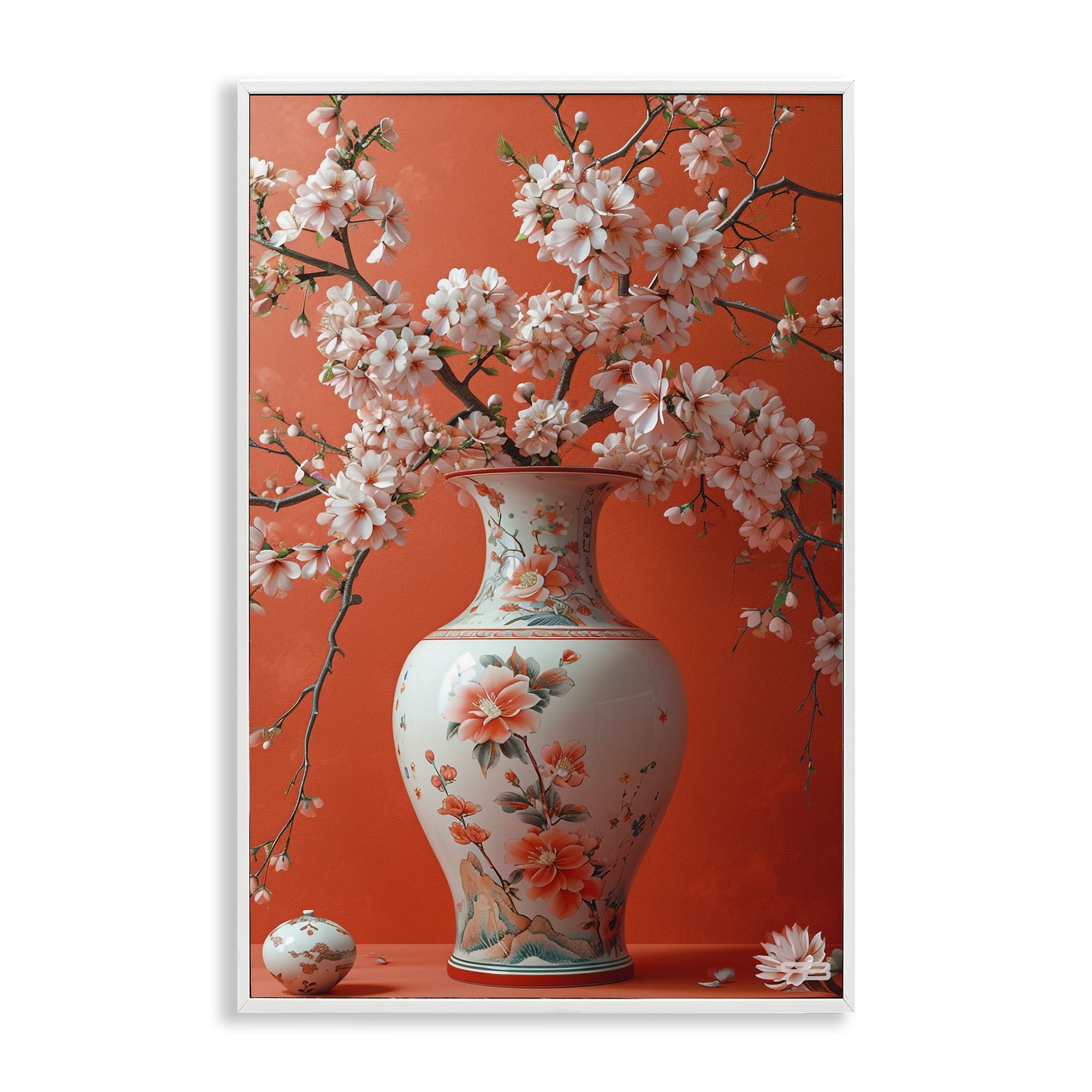 Stupell Industries Flowers in Eastern Vase Botanical & Floral Painting White Framed Art Print Wall Art, 16 x 24