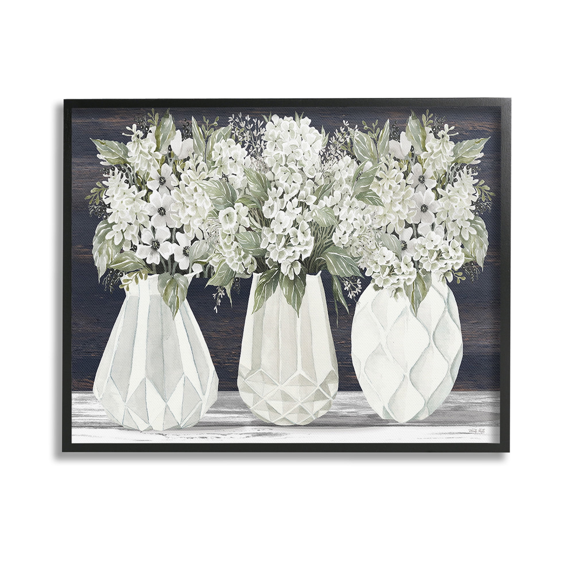 Stupell Industries Flowers in Geometric Vases Botanical & Floral Painting Black Framed Art Print Wall Art, 14 x 11