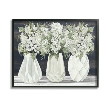 Stupell Industries Flowers in Geometric Vases Botanical & Floral Painting Black Framed Art Print Wall Art, 14 x 11
