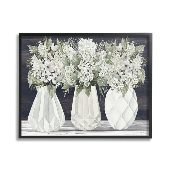 Stupell Industries Flowers in Geometric Vases Botanical & Floral Painting Black Framed Art Print Wall Art, 30 x 24