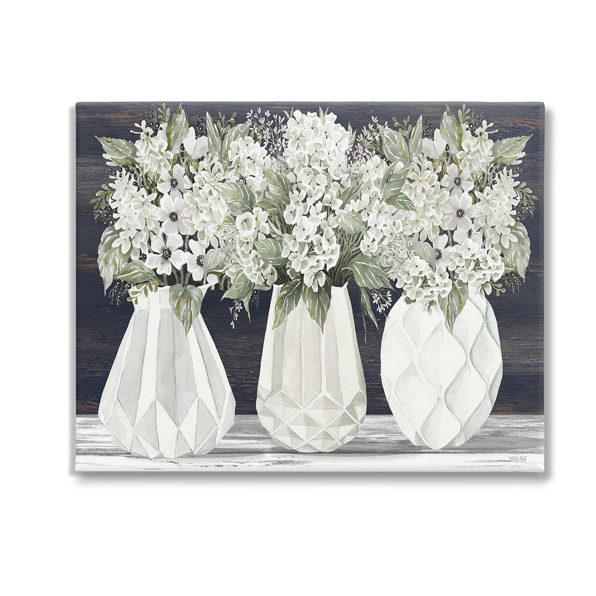 Stupell Industries Flowers in Geometric Vases Botanical & Floral Painting Gallery Wrapped Canvas Art Print Wall Art, 20 x 16