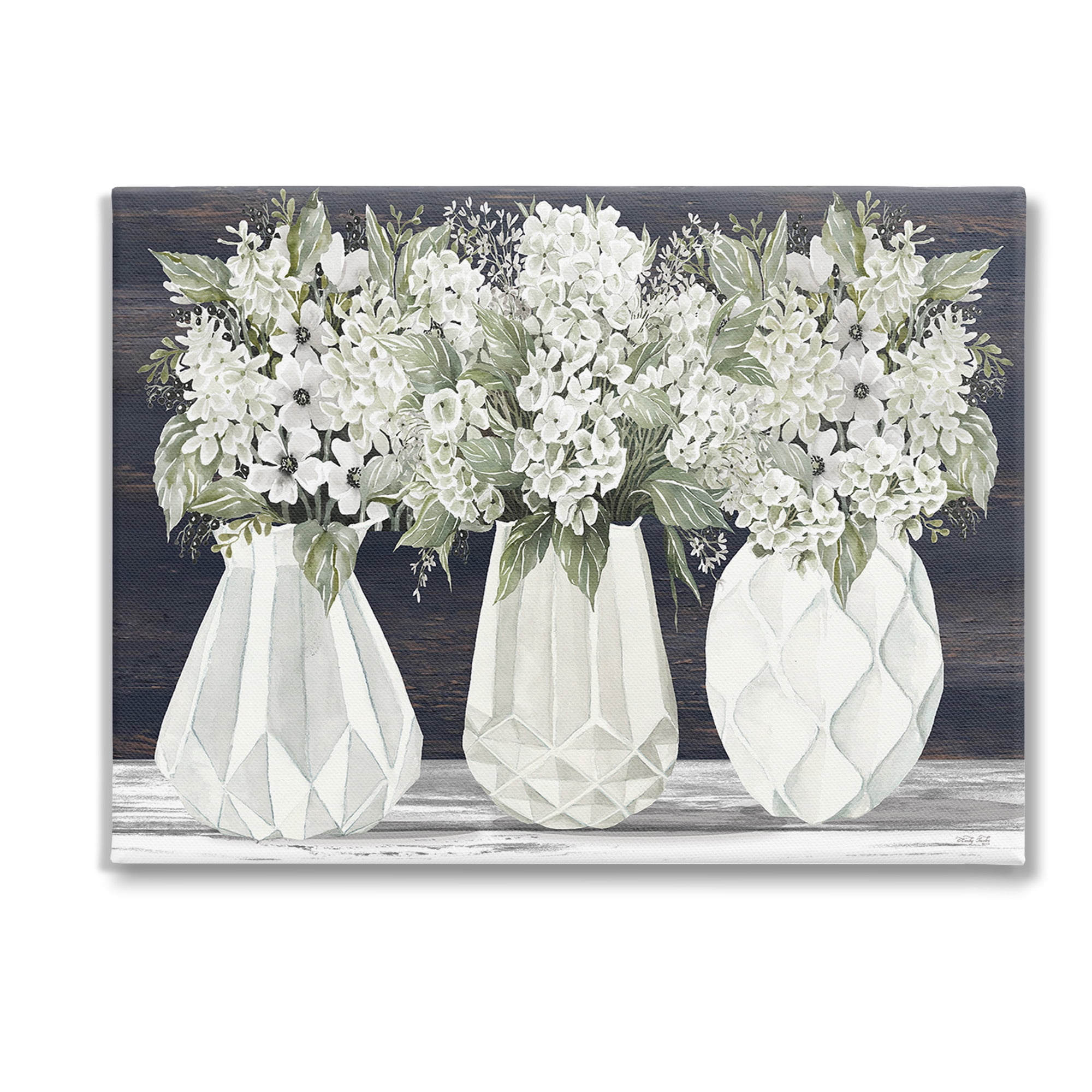 Stupell Industries Flowers in Geometric Vases Botanical & Floral Painting Gallery Wrapped Canvas Art Print Wall Art, 48 x 36