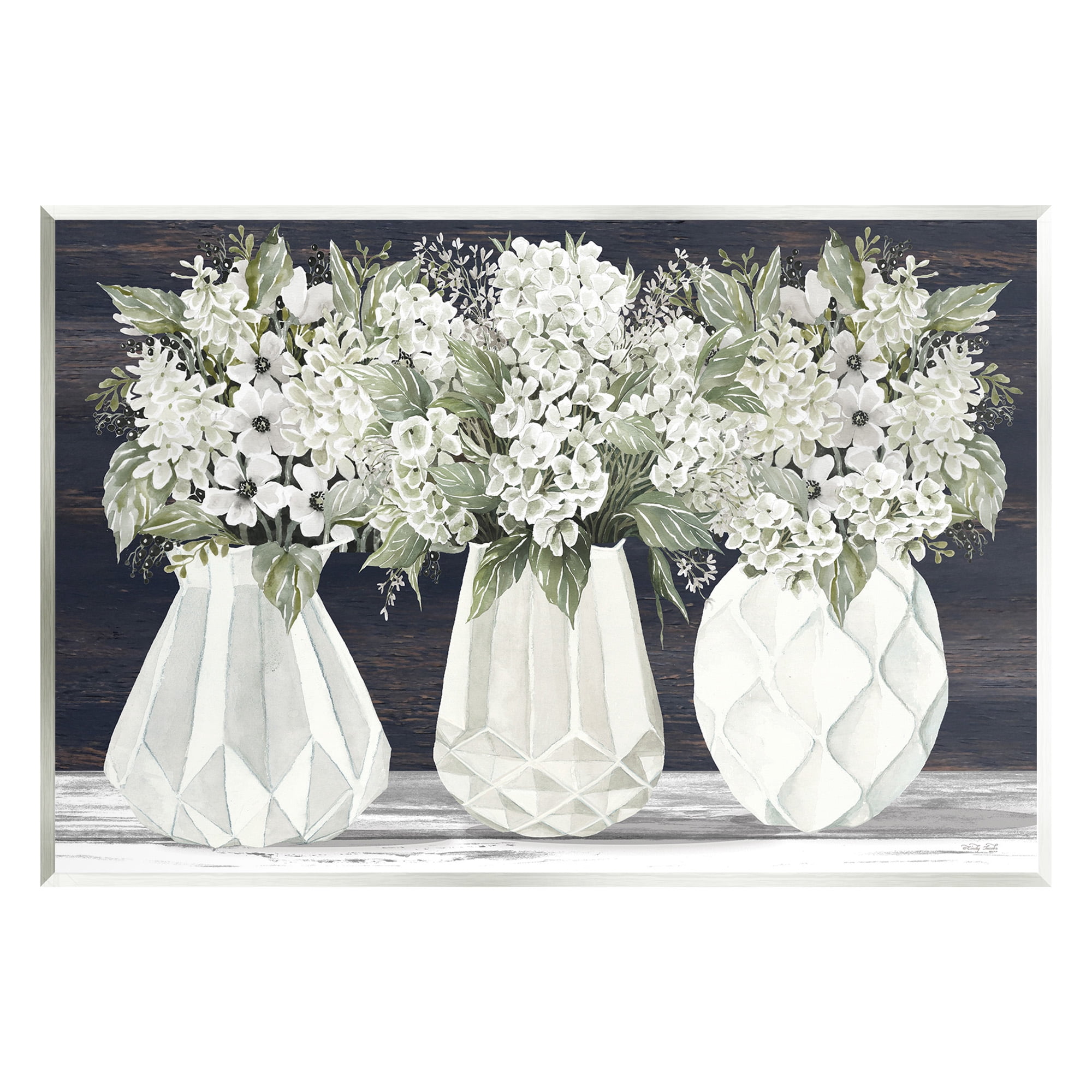 Stupell Industries Flowers in Geometric Vases Botanical & Floral Painting Unframed Art Print Wall Art, 19 x 13