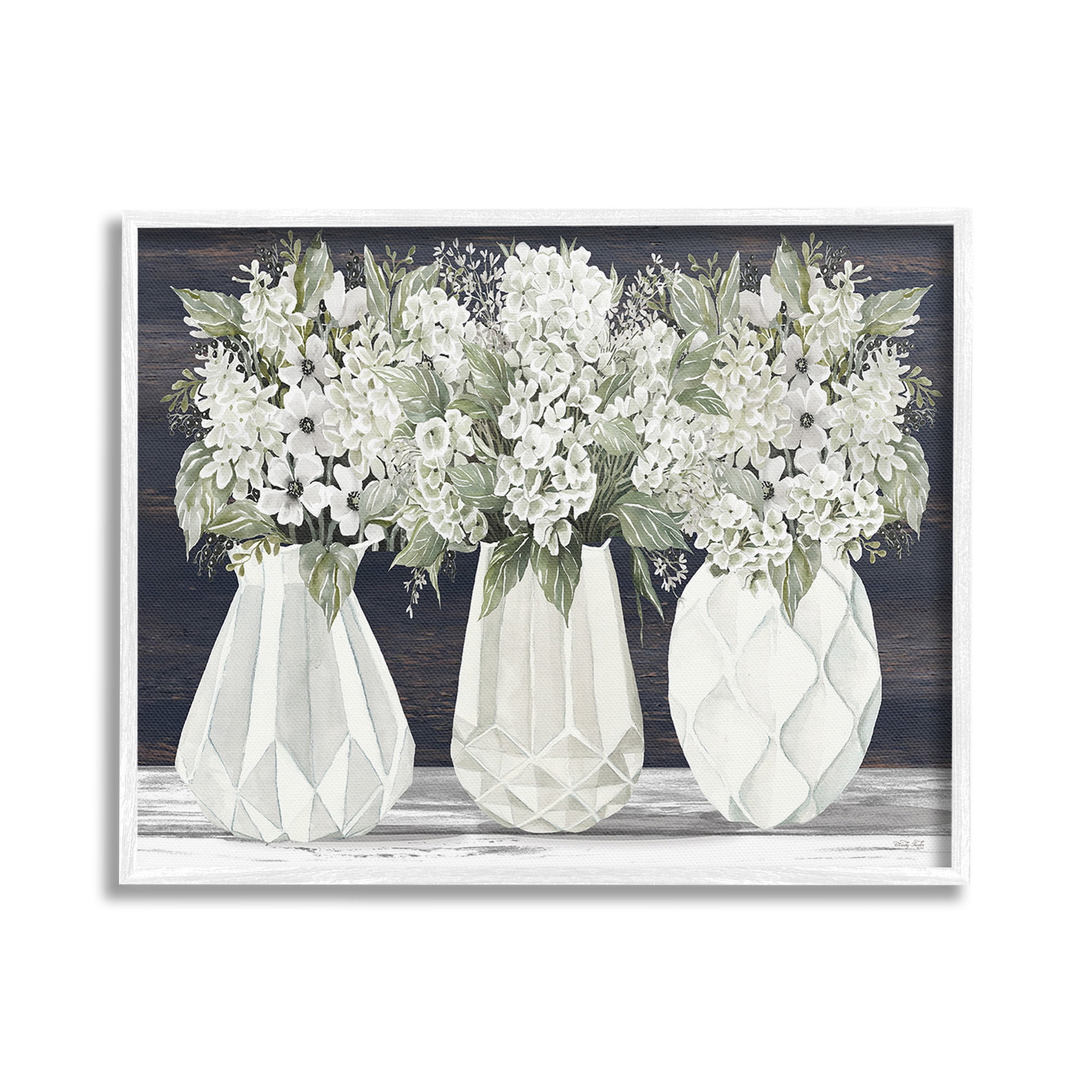 Stupell Industries Flowers in Geometric Vases Botanical & Floral Painting White Framed Art Print Wall Art, 20 x 16
