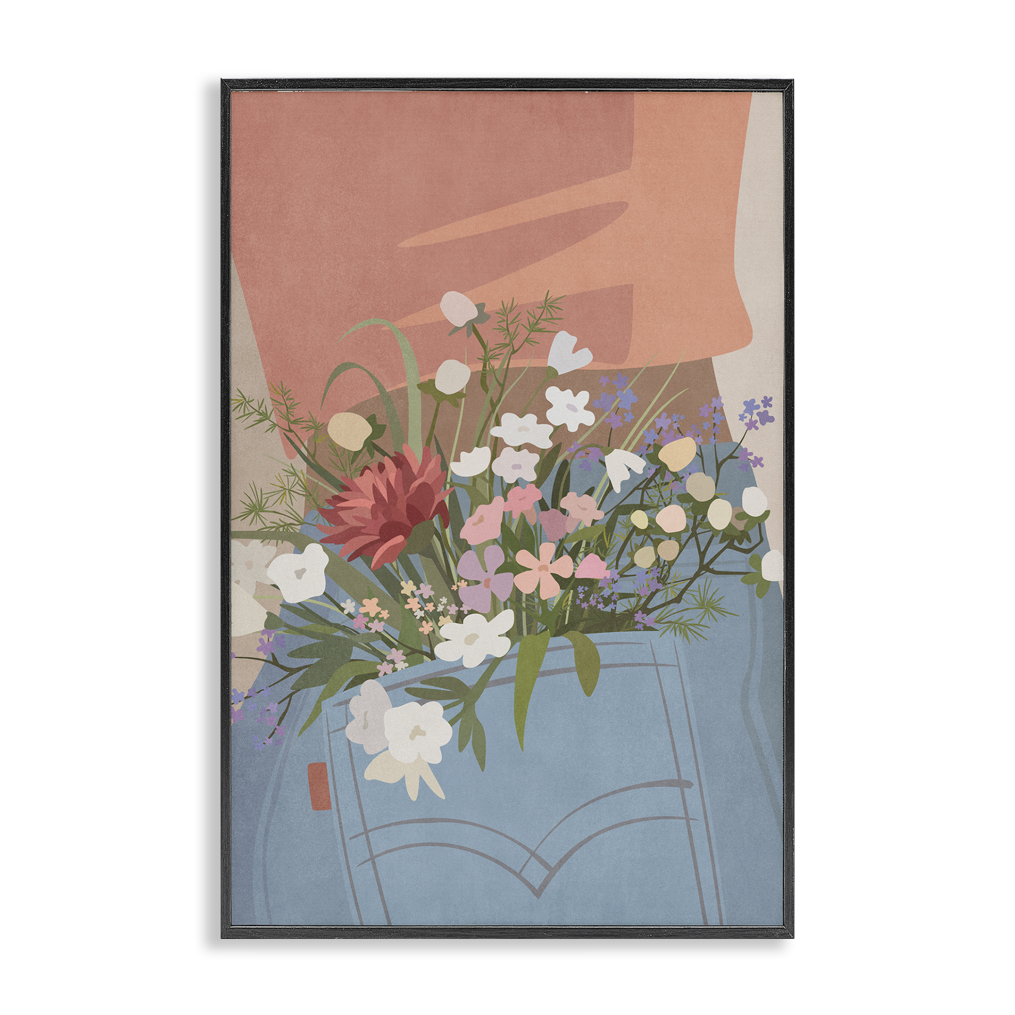 Stupell Industries Flowers in Jeans Pocket Plants & Flowers Painting Black Framed Art Print Wall Art, 12 x 18