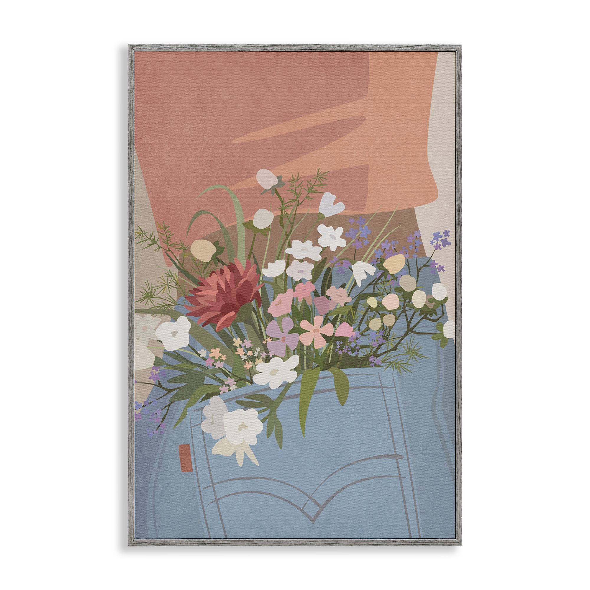 Stupell Industries Flowers in Jeans Pocket Plants & Flowers Painting Gray Framed Art Print Wall Art, 16 x 24