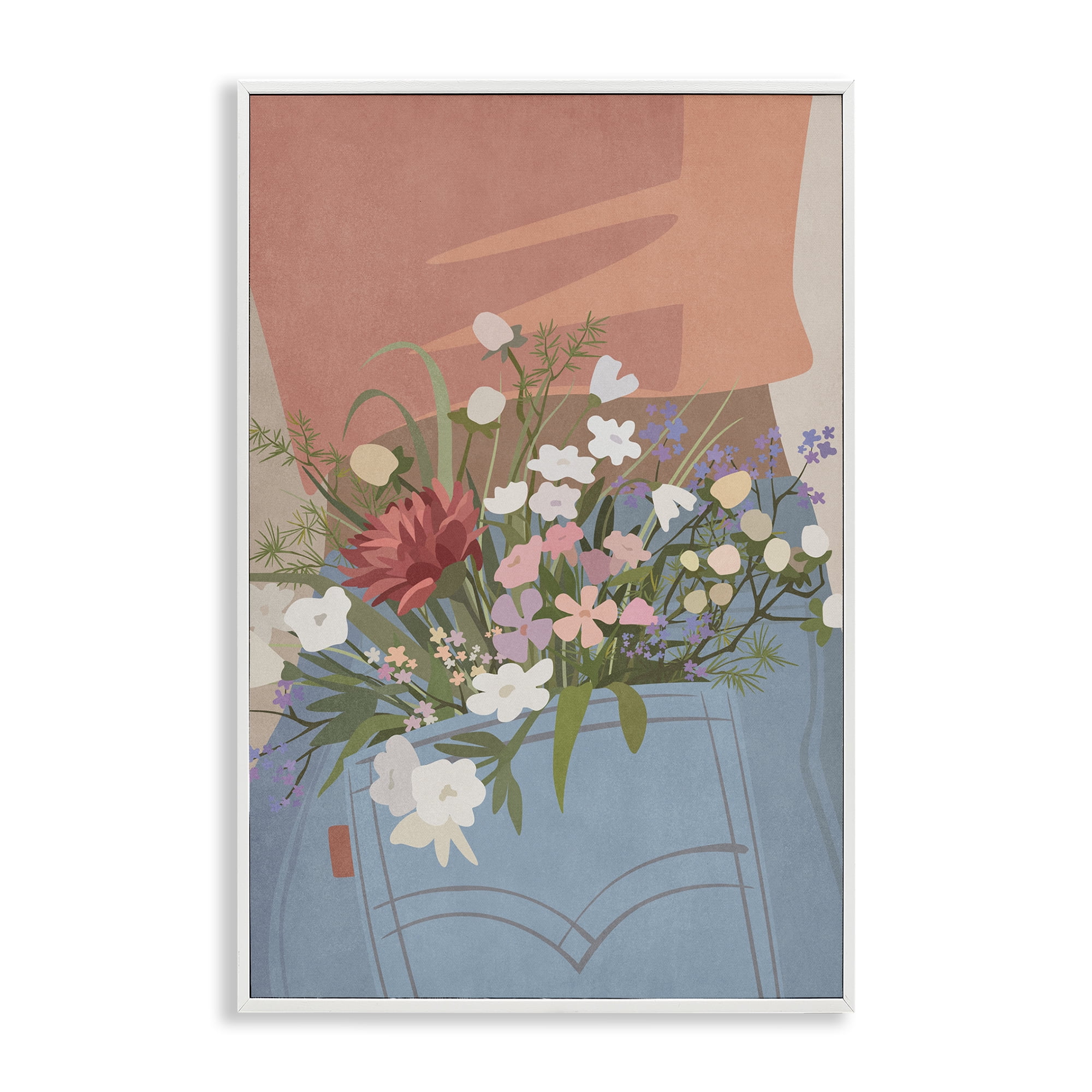 Stupell Industries Flowers in Jeans Pocket Plants & Flowers Painting White Framed Art Print Wall Art, 20 x 30
