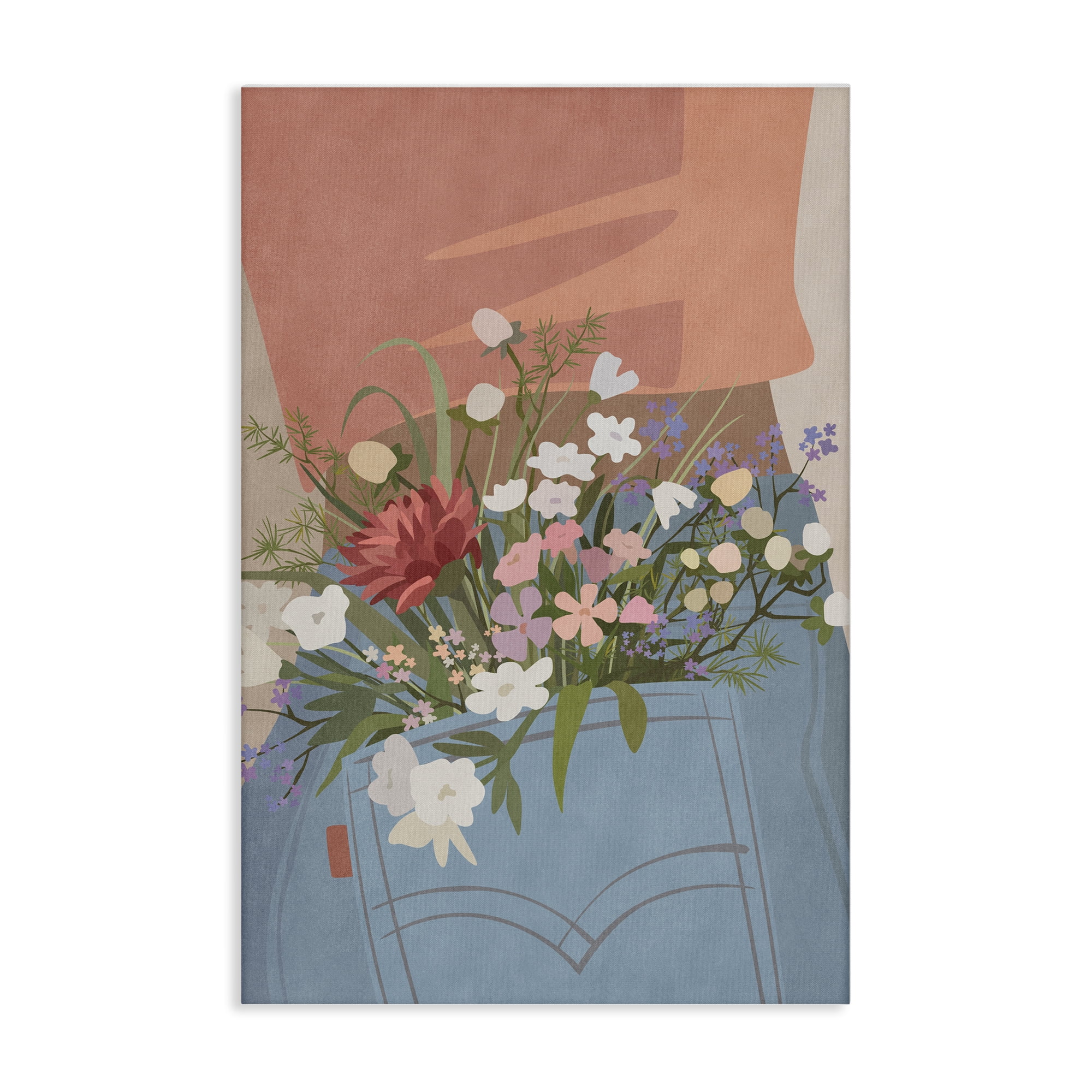 Stupell Industries Flowers in Jeans Pocket Plants & Flowers Painting Wrapped Canvas Art Print Wall Art, 20 x 30