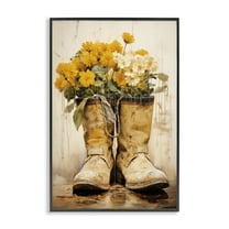 Stupell Industries Flowers in Rugged Country Boots Floral Painting Black Framed Art Print Wall Art, 12 x 18