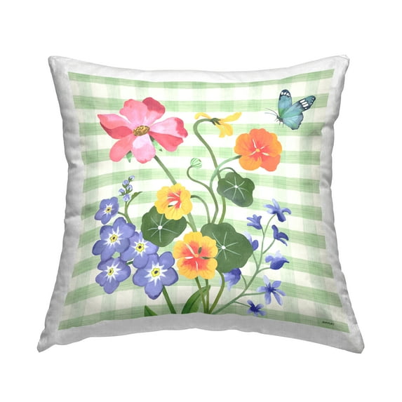 Stupell Industries Flowers on Green Gingham Decorative Printed Throw Pillow, 18 x 18