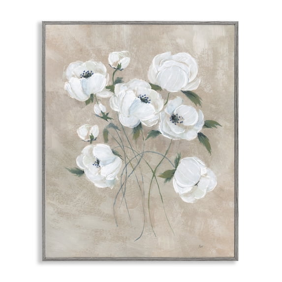Stupell Industries Shabby Chic Flowers on Neutral Beige Gray Framed Giclee Art, 24 x 30, by Nan