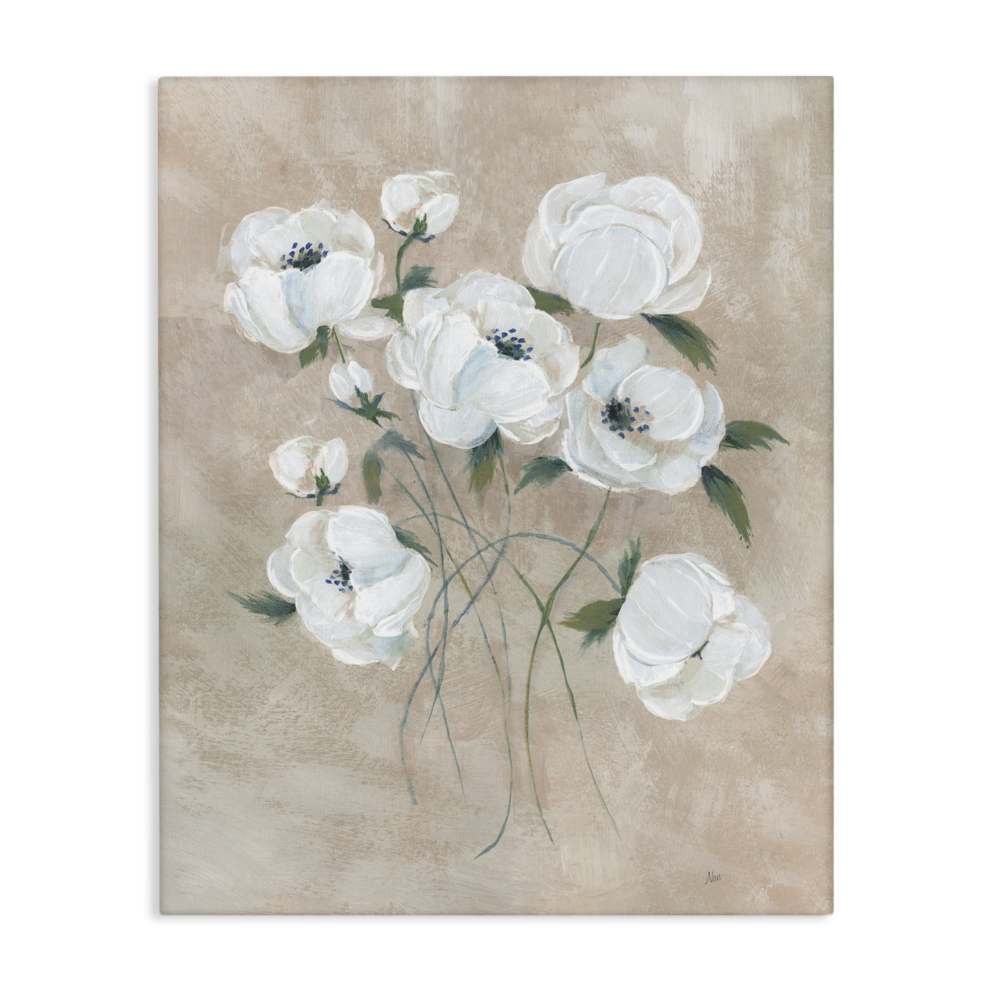 Stupell Industries Flowers on Neutral Beige Plants & Flowers Painting Wrapped Canvas Art Print Wall Art, 30 x 40