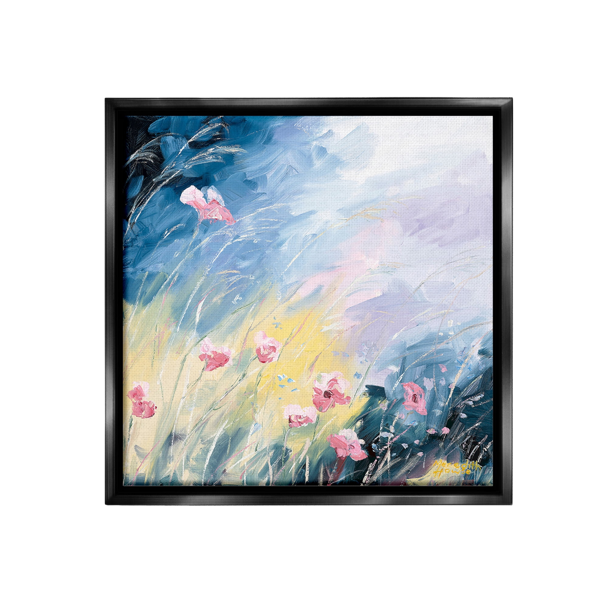 Stupell Industries Flowers with Abstract Ombre Botanical & Floral Painting Black Floater Framed Canvas Art Print Wall Art, 25 x 25