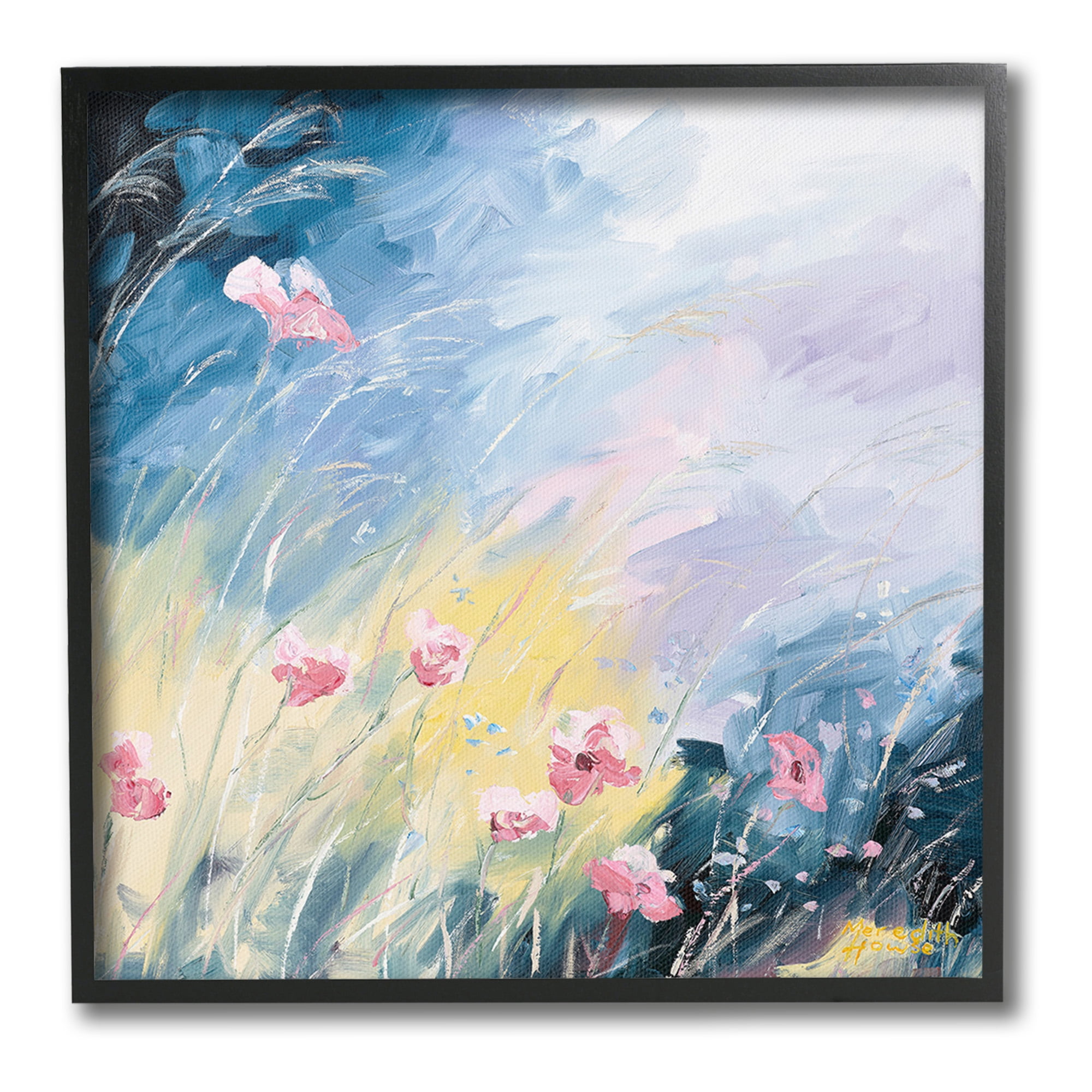 Stupell Industries Flowers with Abstract Ombre Botanical & Floral Painting Black Framed Art Print Wall Art, 24 x 24