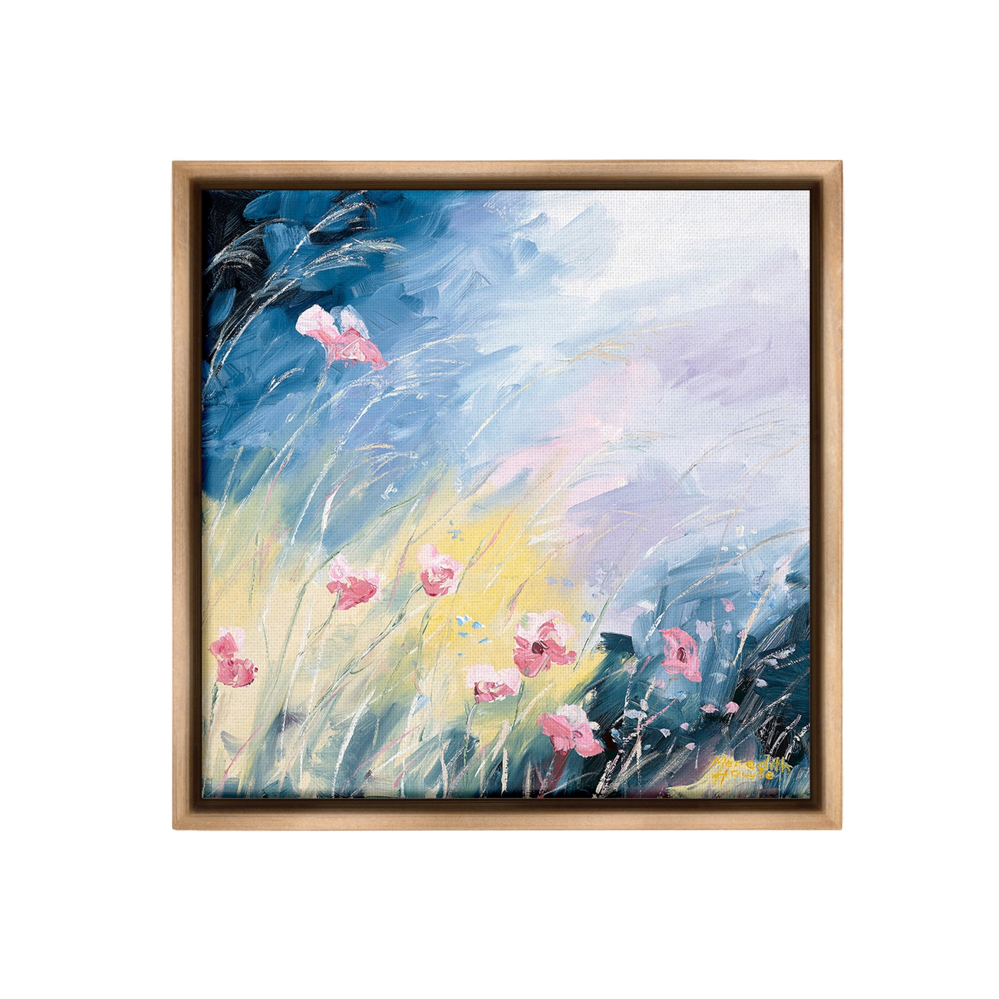 Stupell Industries Flowers with Abstract Ombre Botanical & Floral Painting Brown Floater Framed Canvas Art Print Wall Art, 18 x 18
