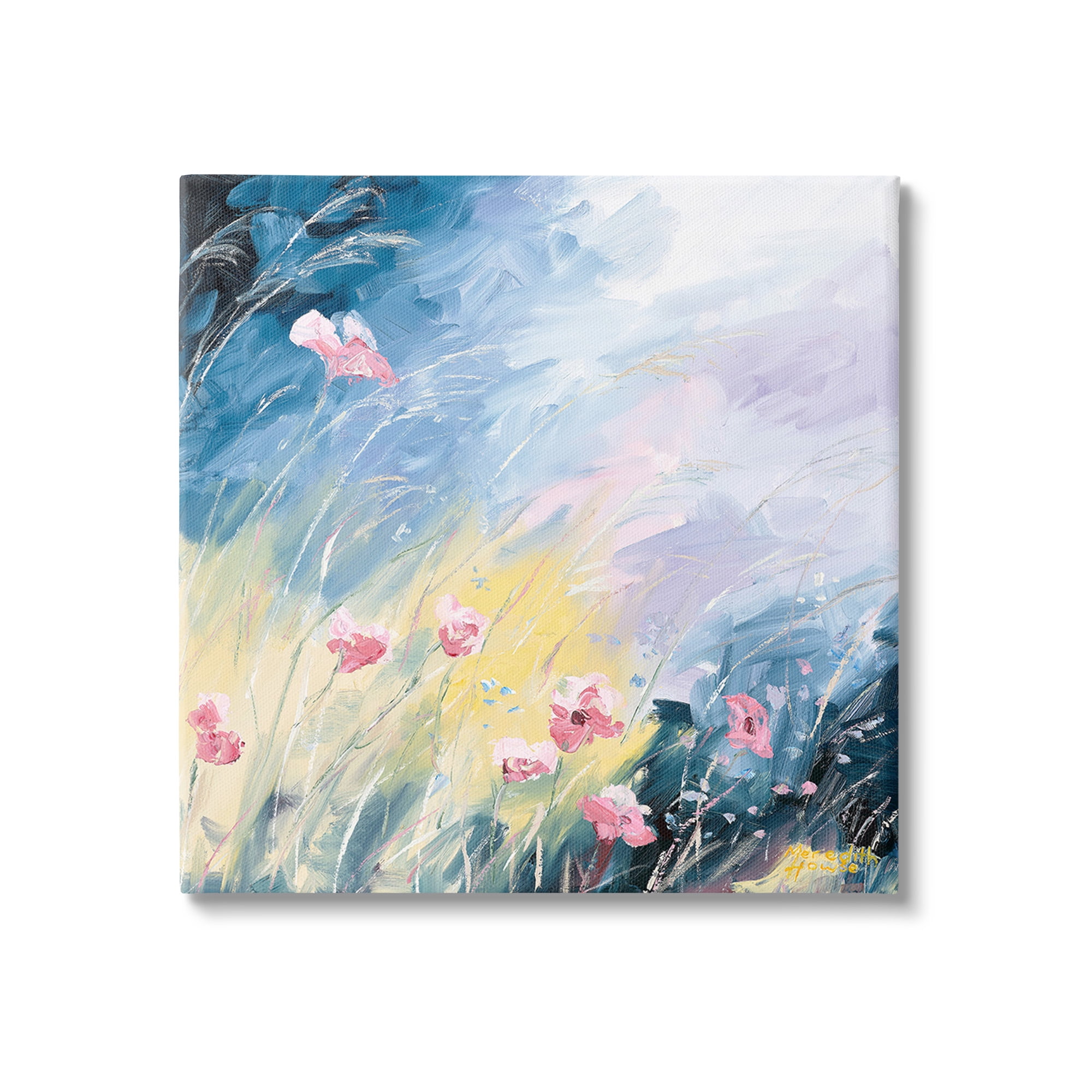 Stupell Industries Flowers with Abstract Ombre Botanical & Floral Painting Gallery Wrapped Canvas Art Print Wall Art, 30 x 30