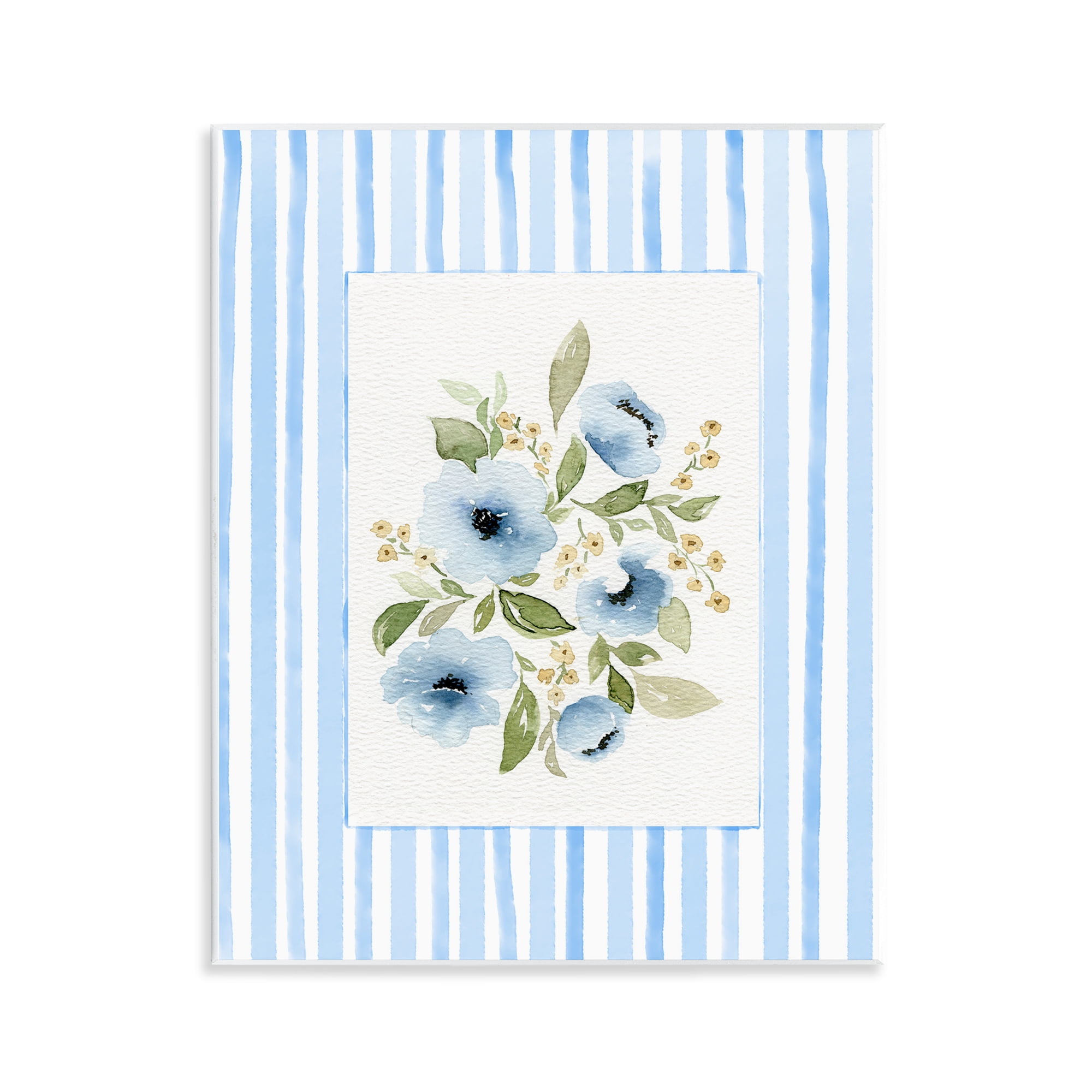 Stupell Industries Flowers with Blue Stripes Wall Plaque Art, design by Leah Noel Art