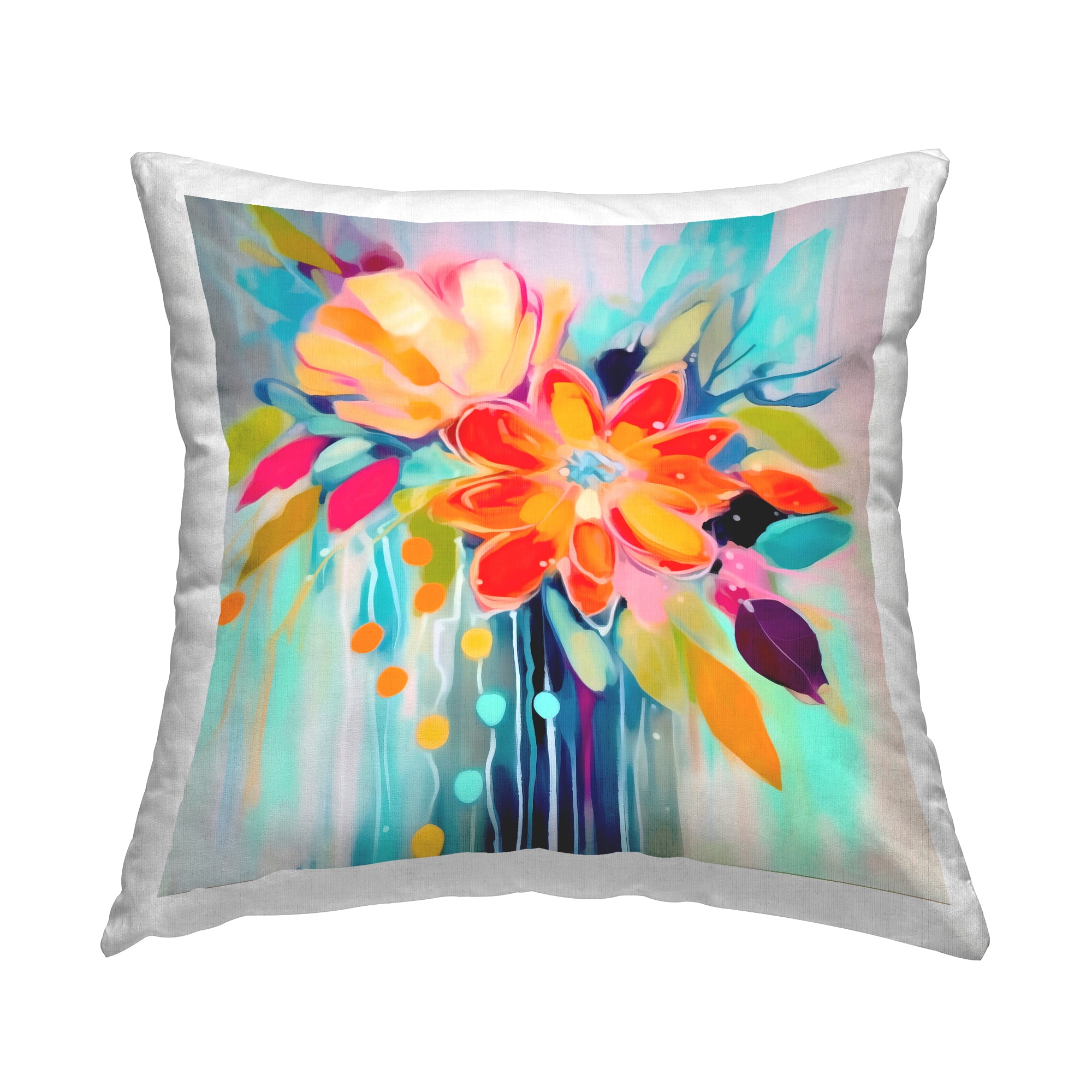 Stupell Industries Flowers with Drip Pattern Decorative Printed Throw Pillow, 18 x 18