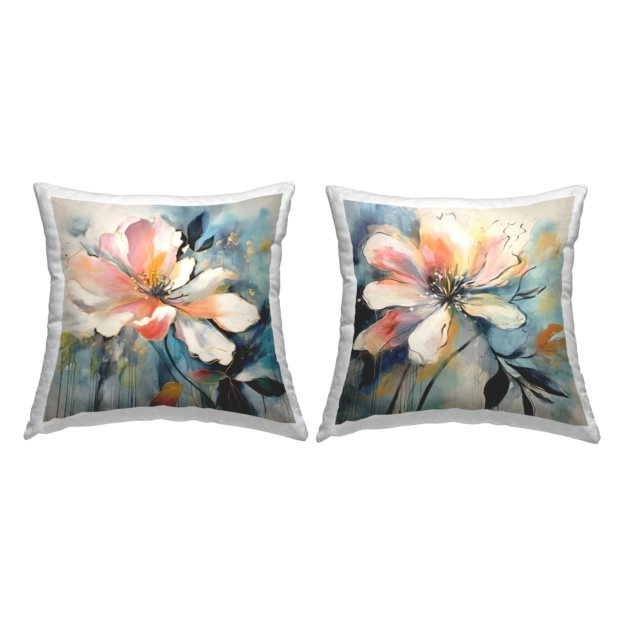 Stupell Industries Flowers with Modern Drip 2 Piece Decorative Printed Throw Pillow Set, 18 x 18