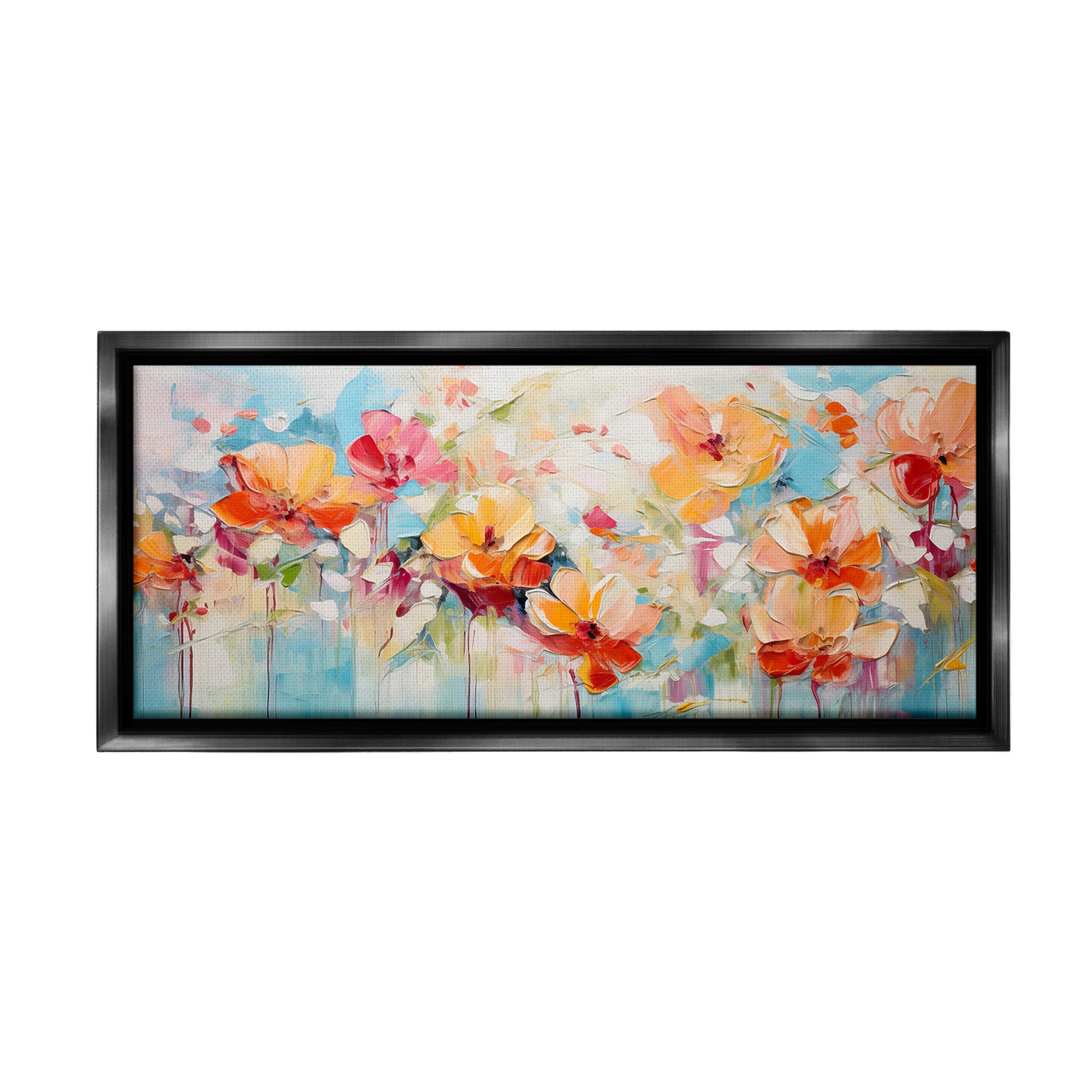 Stupell Industries Flowers with Paint Drip Botanical & Floral Painting Black Floater Framed Canvas Art Print Wall Art, 25 x 11