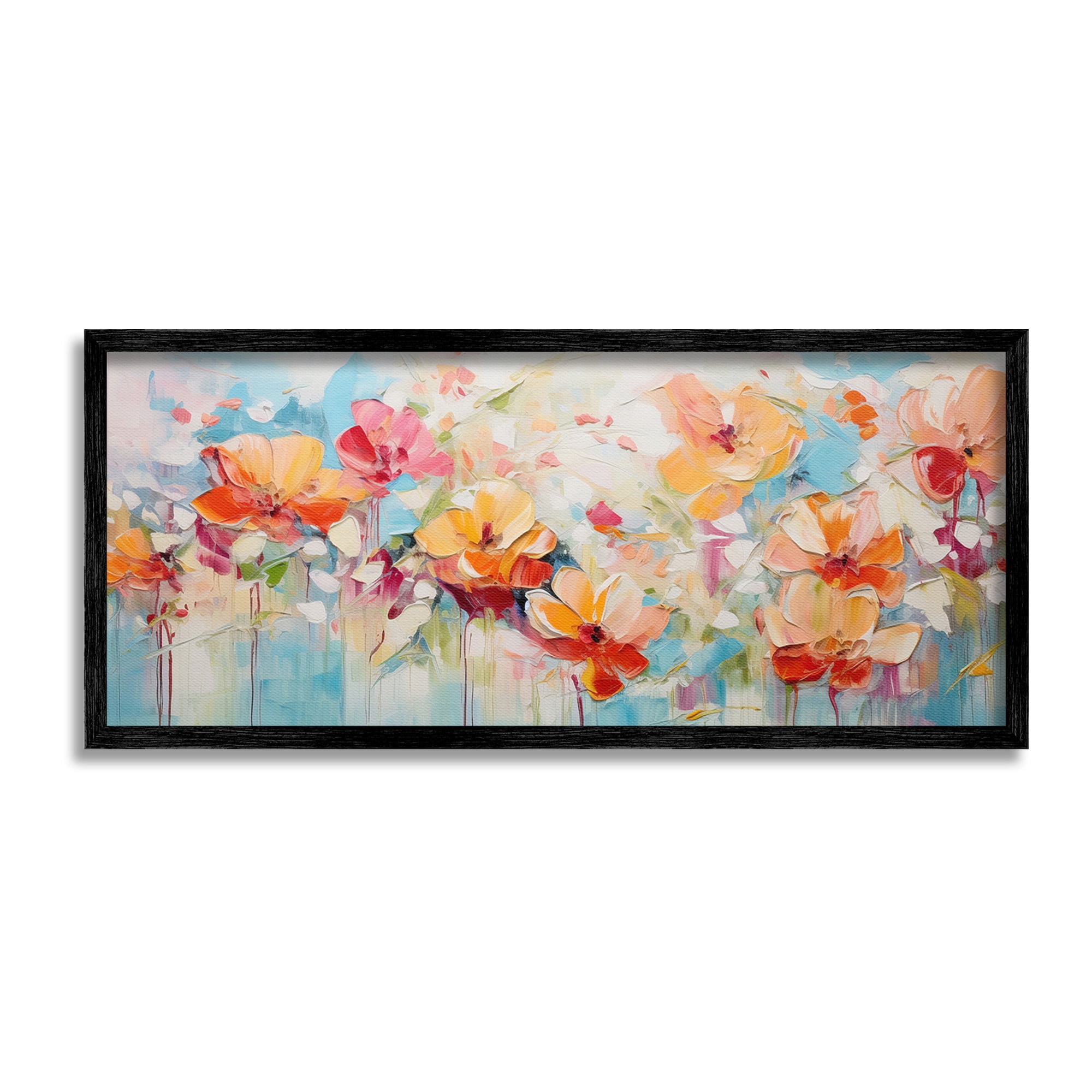 Stupell Industries Flowers with Paint Drip Botanical & Floral Painting Black Framed Art Print Wall Art, 24 x 10