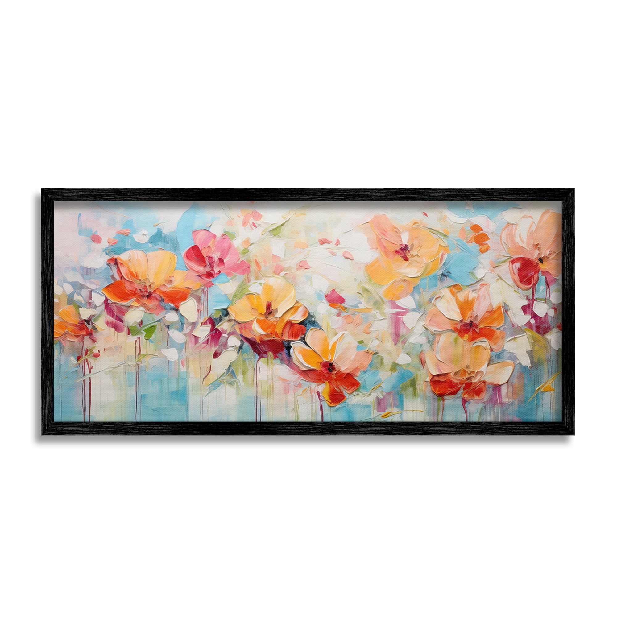 Stupell Industries Flowers with Paint Drip Botanical & Floral Painting Black Framed Art Print Wall Art, 30 x 13