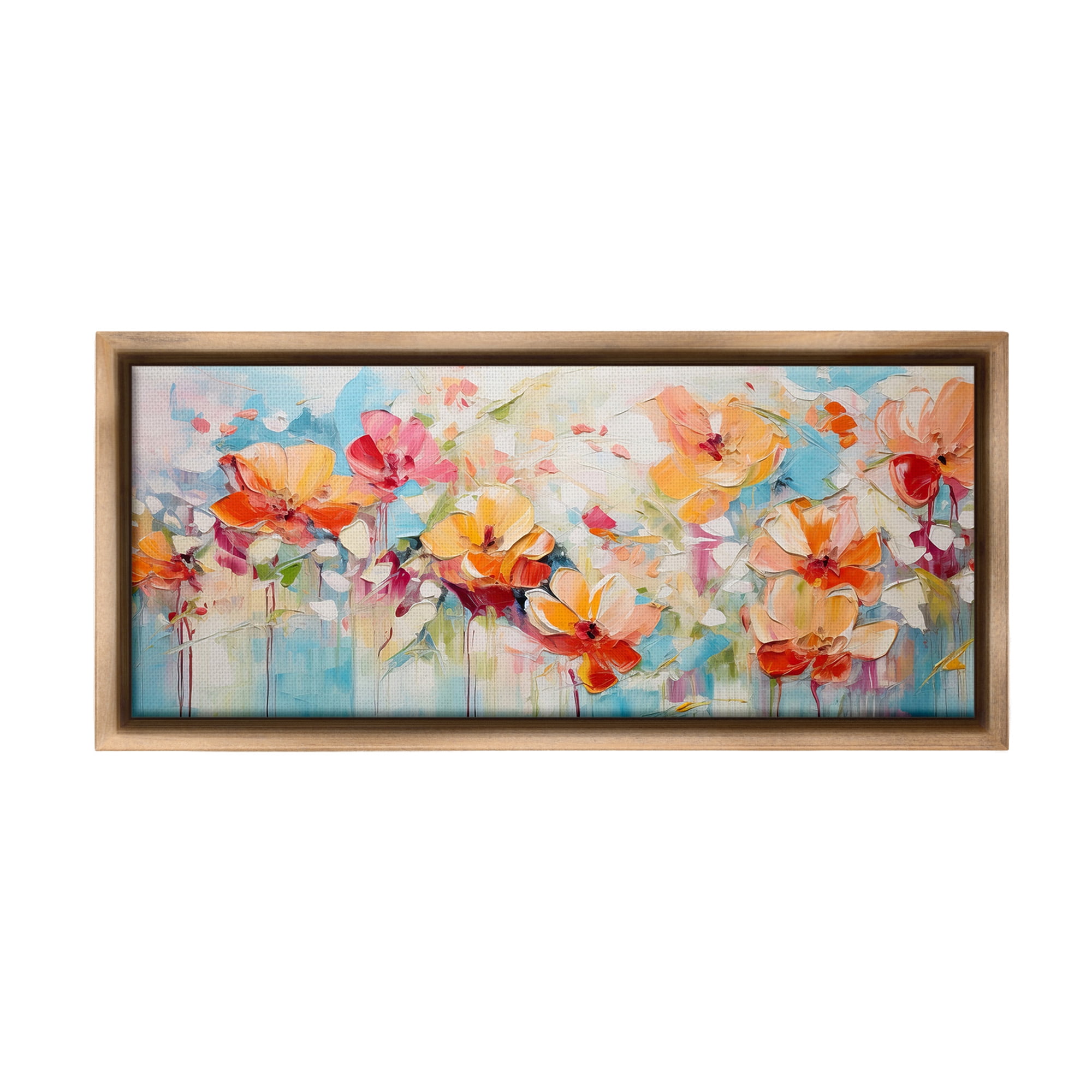 Stupell Industries Flowers with Paint Drip Botanical & Floral Painting Brown Floater Framed Canvas Art Print Wall Art, 31 x 14