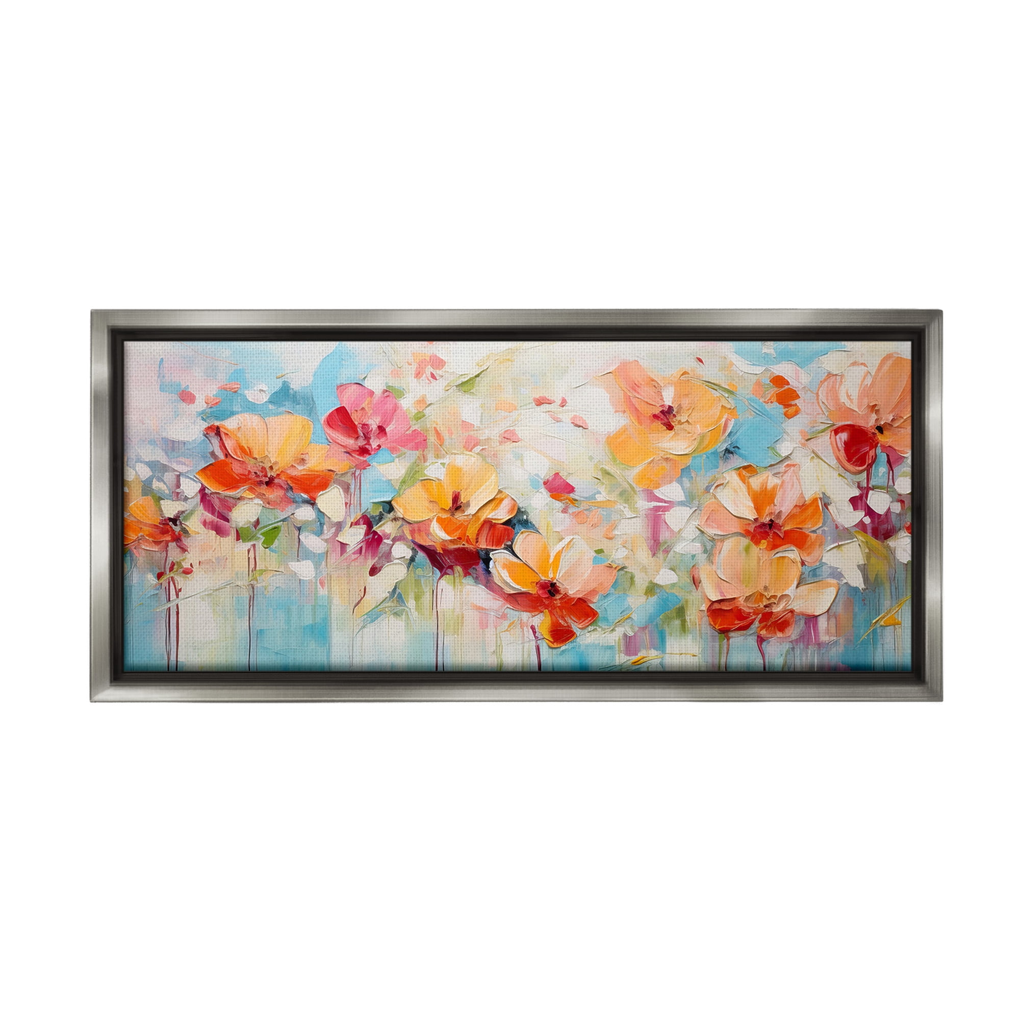 Stupell Industries Flowers with Paint Drip Botanical & Floral Painting Gray Floater Framed Canvas Art Print Wall Art, 25 x 11