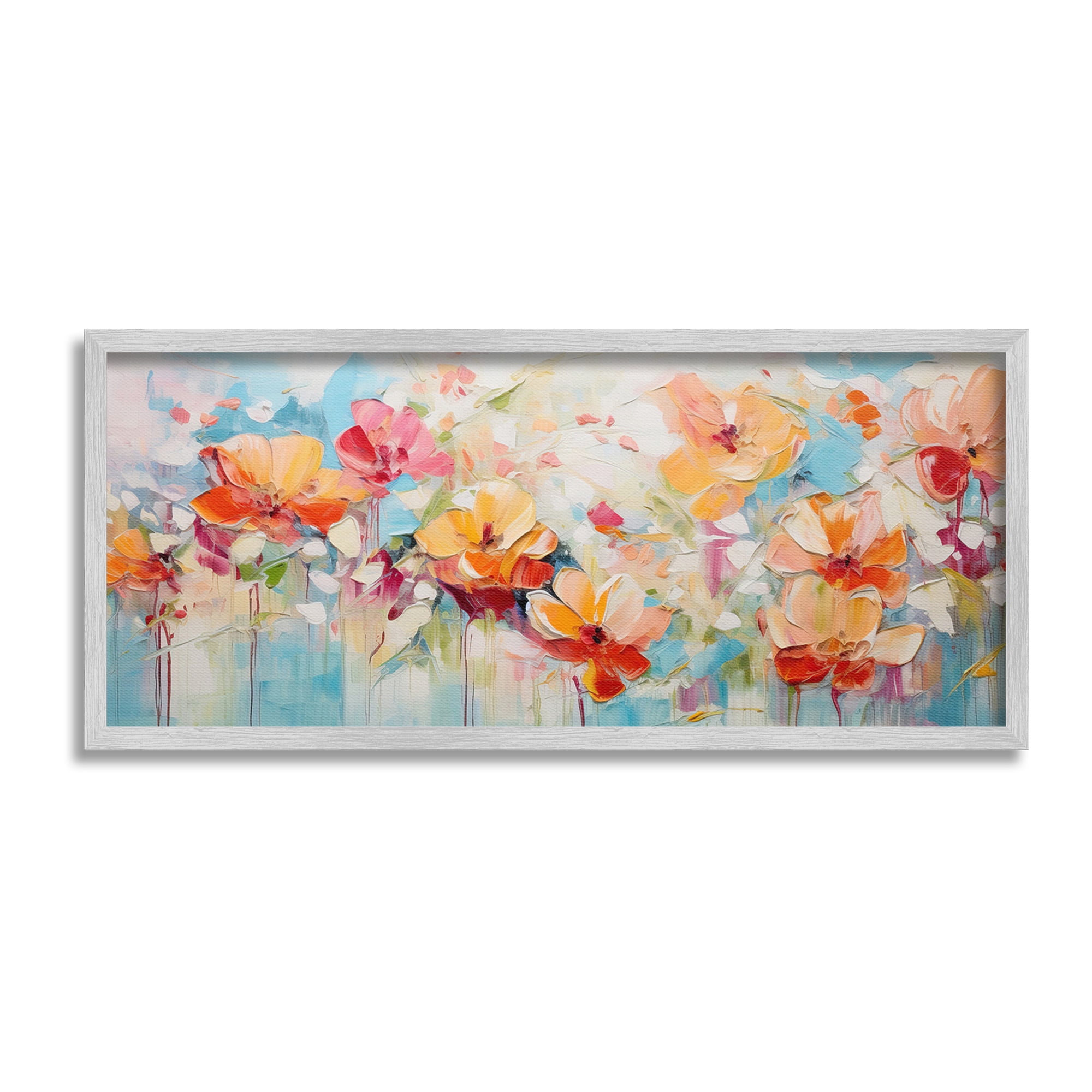 Stupell Industries Flowers with Paint Drip Botanical & Floral Painting Gray Framed Art Print Wall Art, 24 x 10