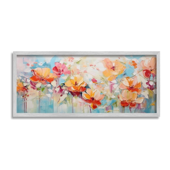 Stupell Industries Flowers with Paint Drip Botanical & Floral Painting Gray Framed Art Print Wall Art, 24 x 10