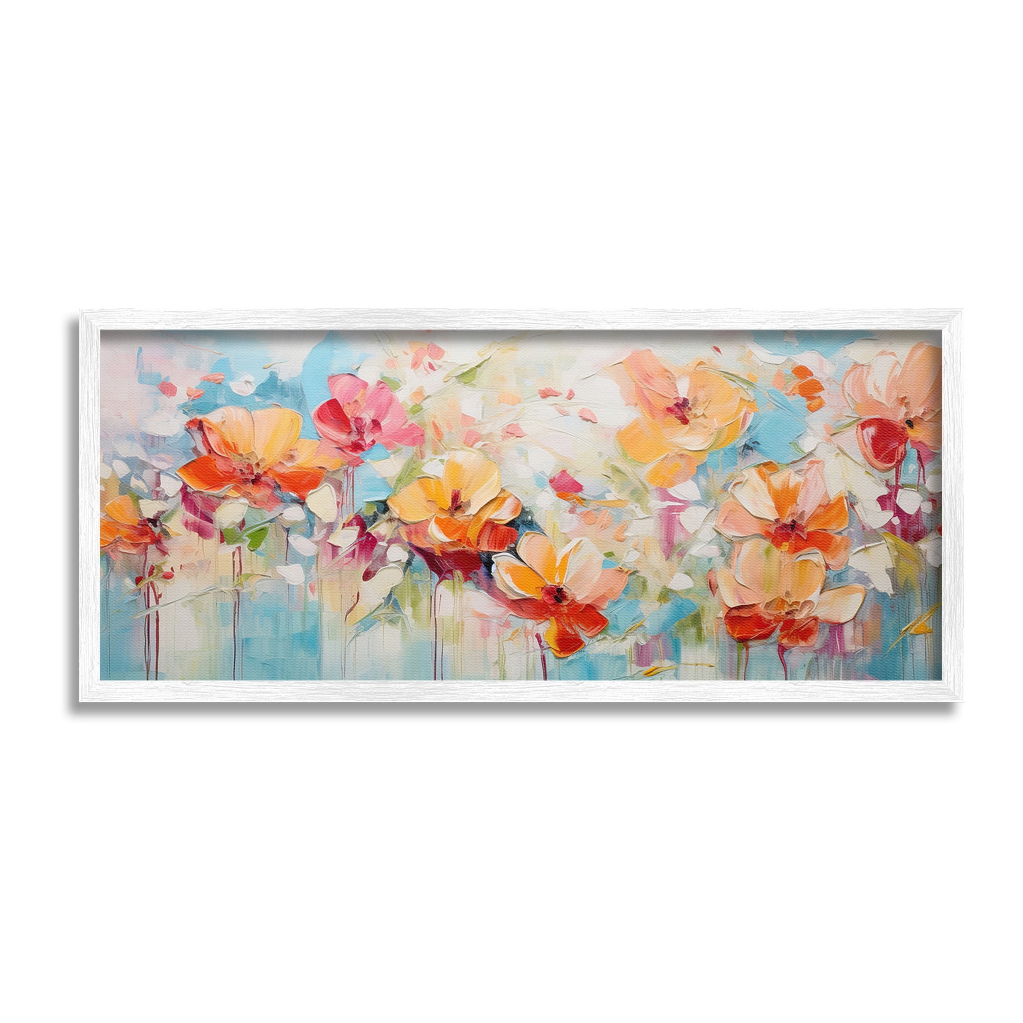 Stupell Industries Flowers with Paint Drip Botanical & Floral Painting White Framed Art Print Wall Art, 24 x 10