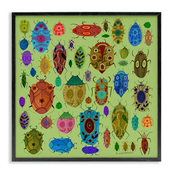 Stupell Industries Flowery Bugs & Insects Animals Painting Black Framed Art Print Wall Art, 12 x 12