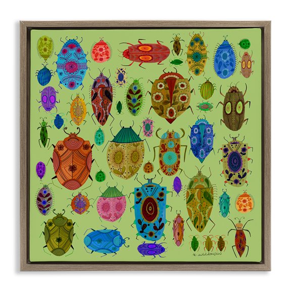 Stupell Industries Flowery Bugs & Insects Animals Painting Brown Floater Framed Canvas Art Print Wall Art, 18 x 18