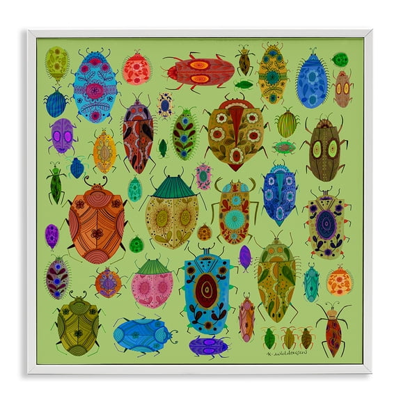Stupell Industries Flowery Bugs & Insects Animals Painting White Framed Art Print Wall Art, 24 x 24